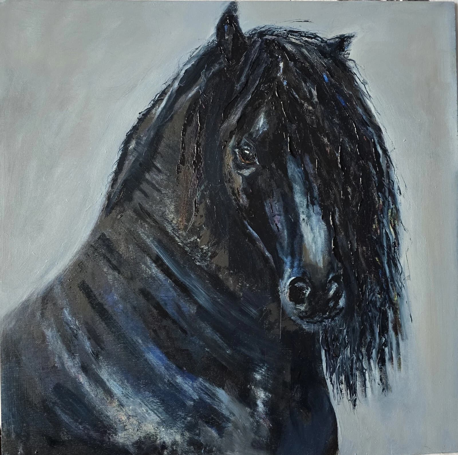 Black Horse Friesian Oil Painting thumbnail 8