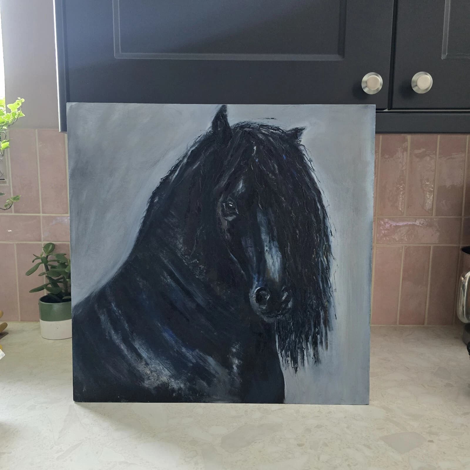Black Horse Friesian Oil Painting thumbnail 9