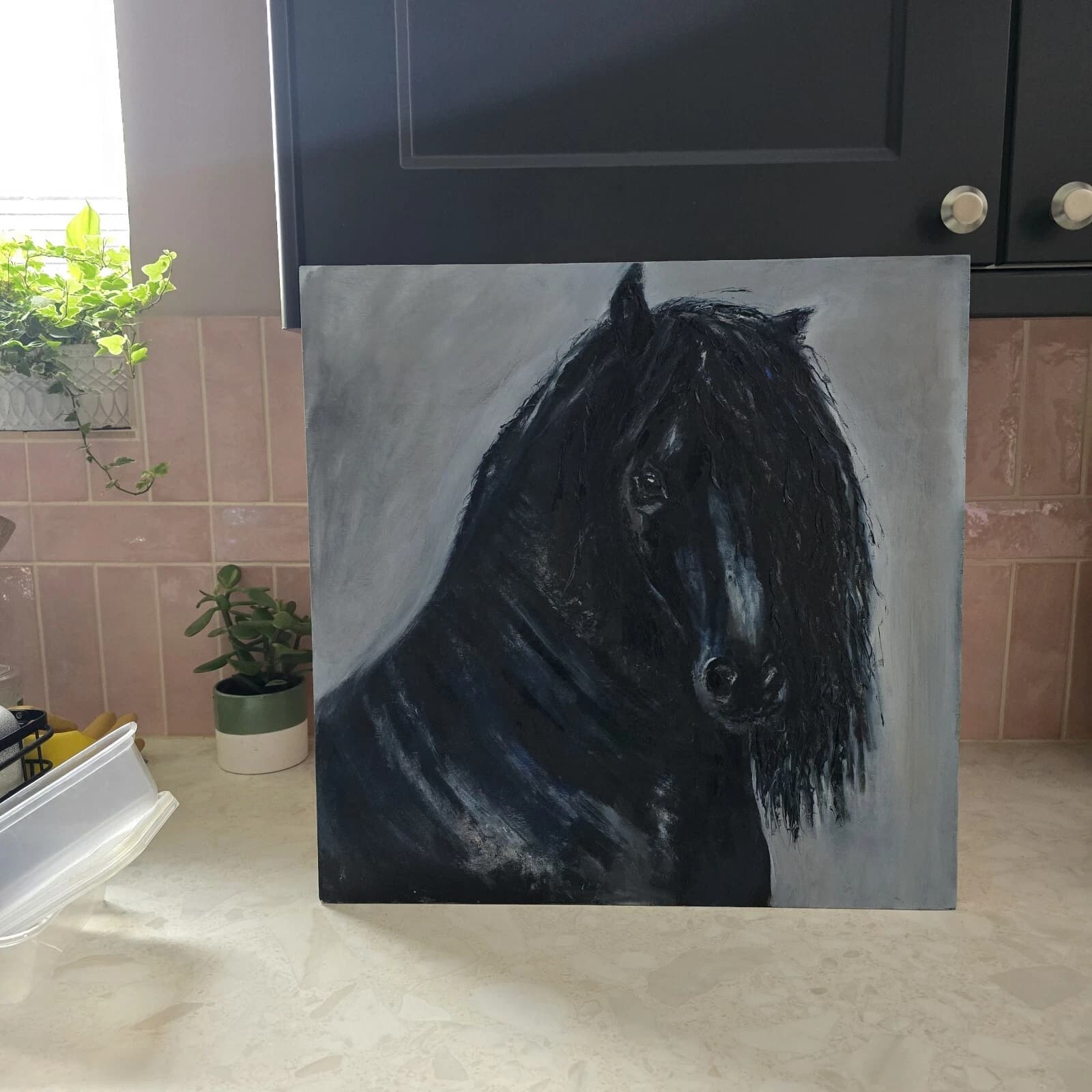 Black Horse Friesian Oil Painting thumbnail 10