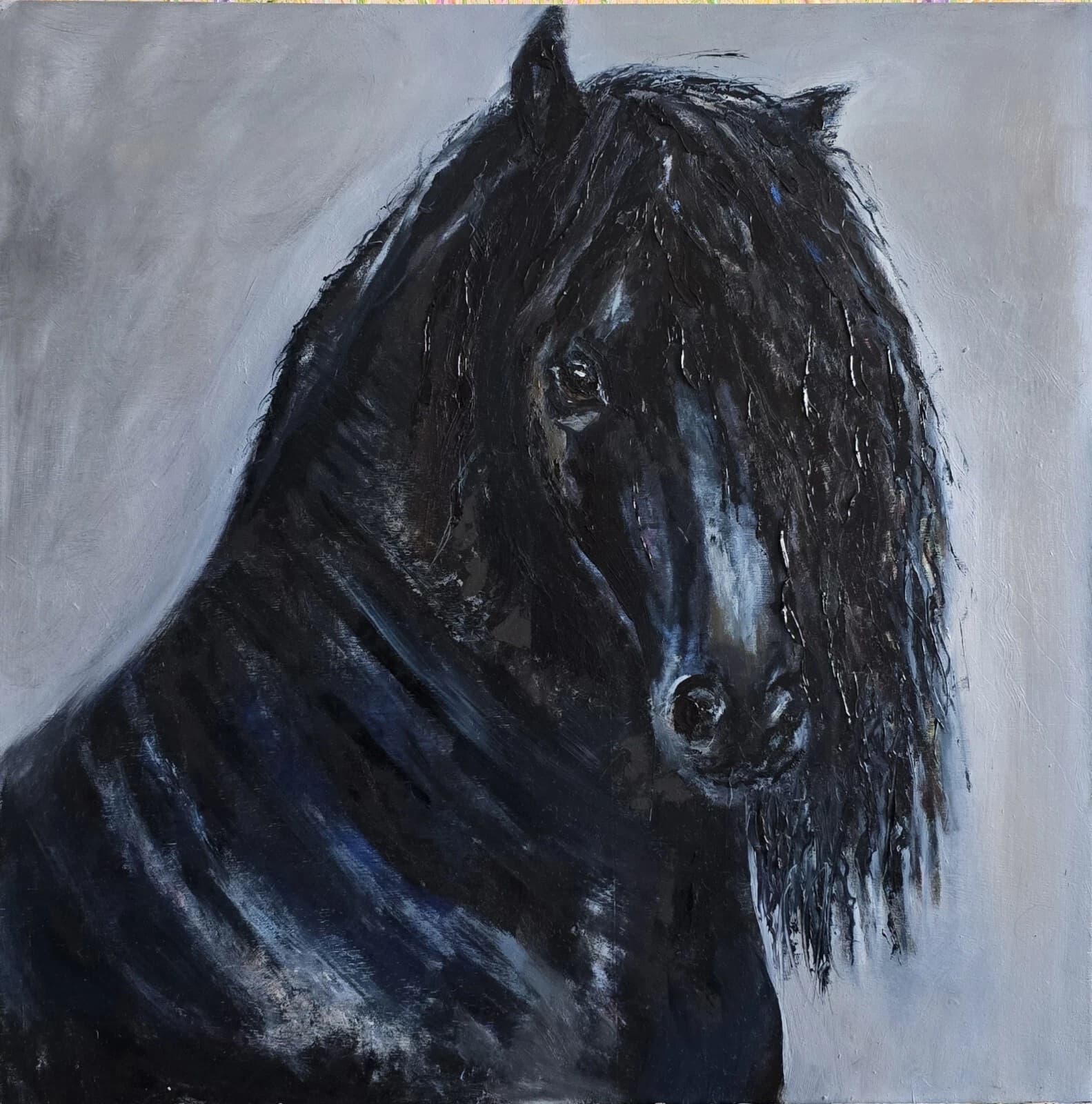 Black Horse Friesian Oil Painting