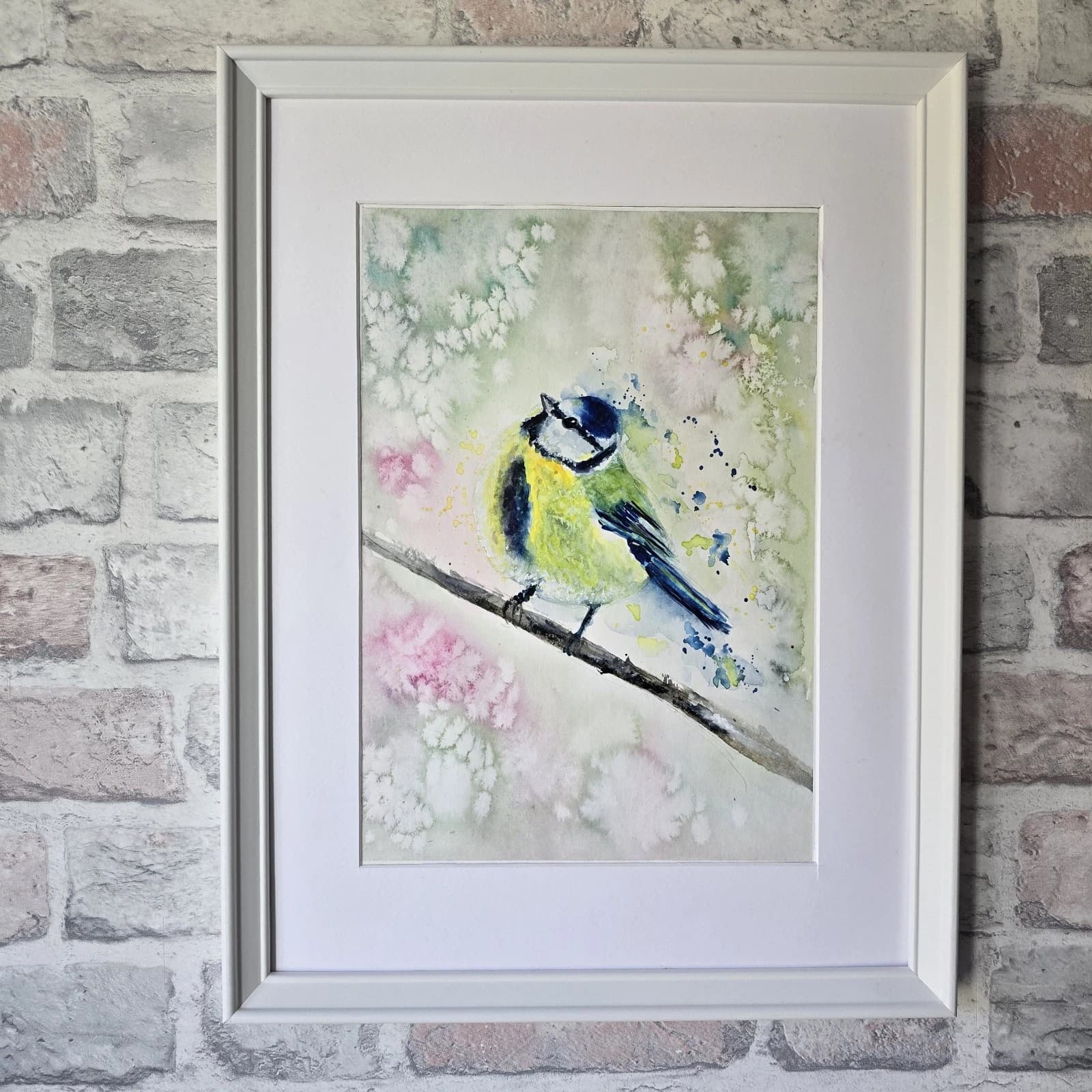 Blue Tit Wildlife Watercolour Painting Native Bird Framed