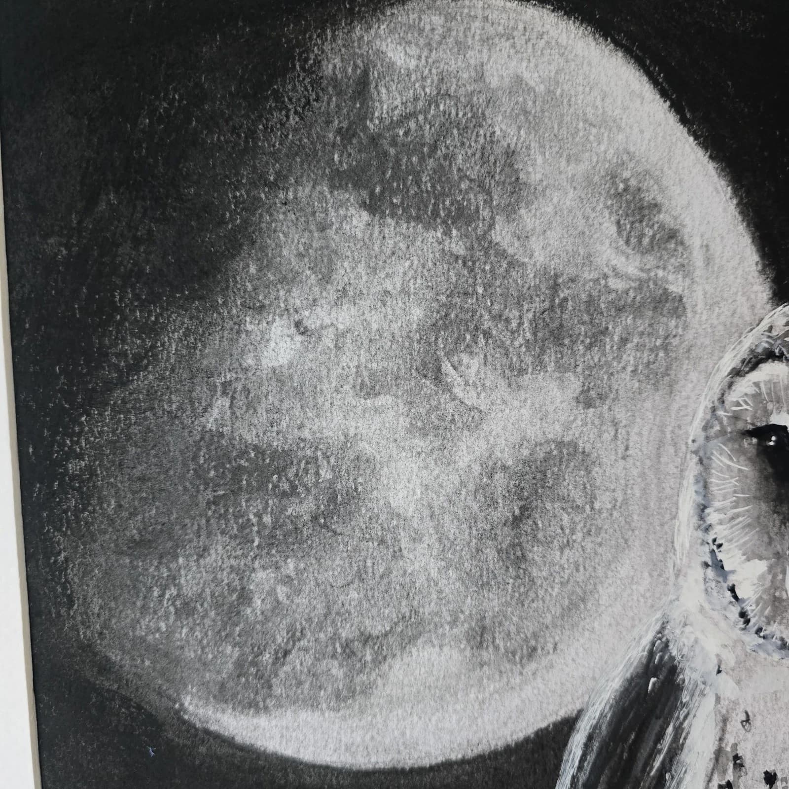 Charcoal Painting Barn Owl Moon Bird Wildlife Framed Monochrome thumbnail 16
