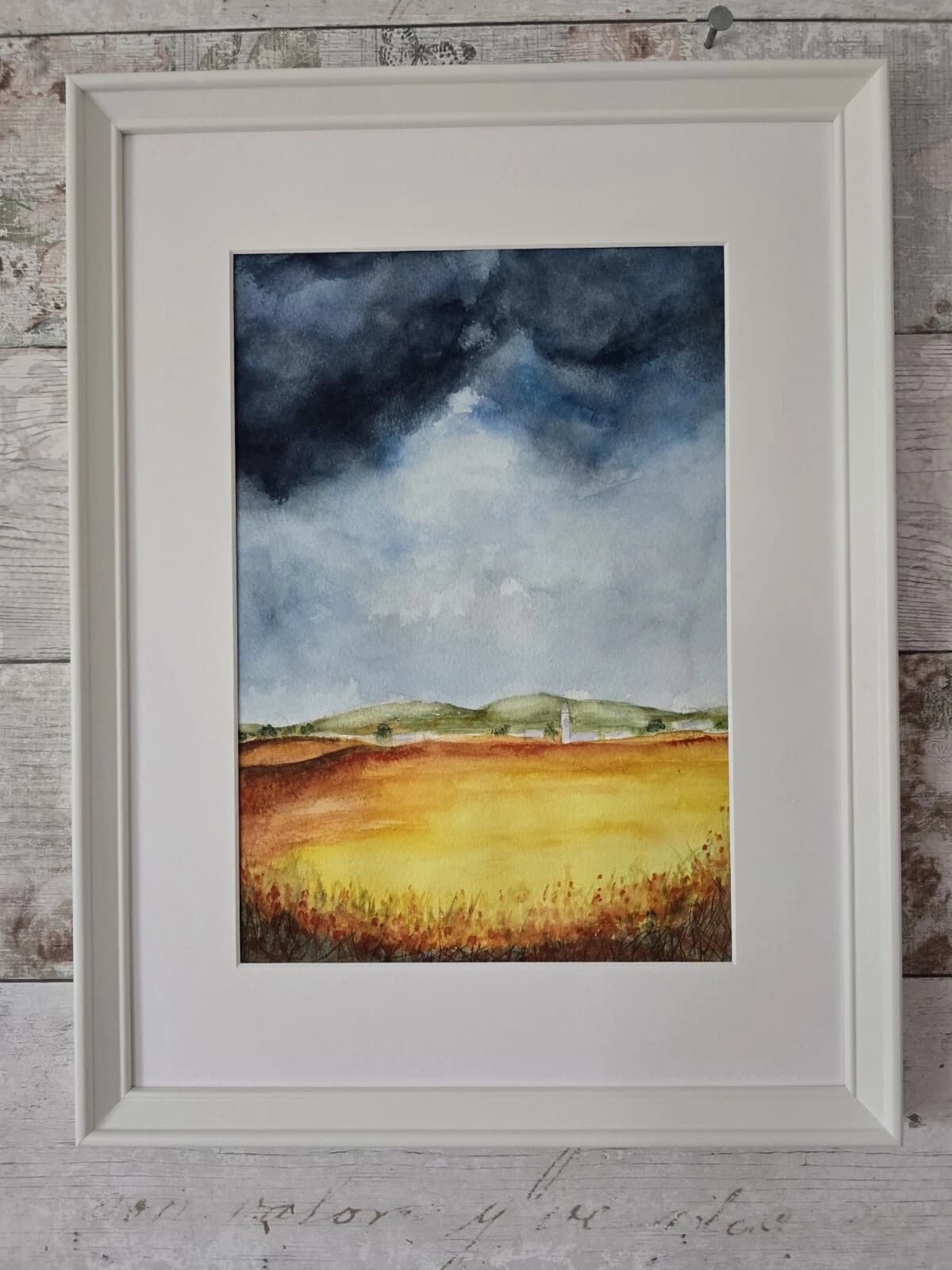 Clouds Wheat Fields Landscape Watercolour Painting Framed thumbnail 11