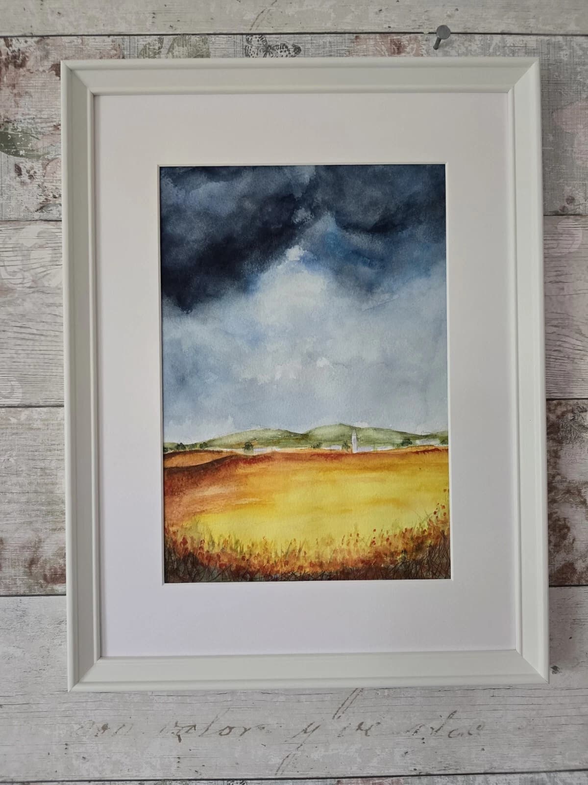 Clouds Wheat Fields Landscape Watercolour Painting Framed thumbnail 12