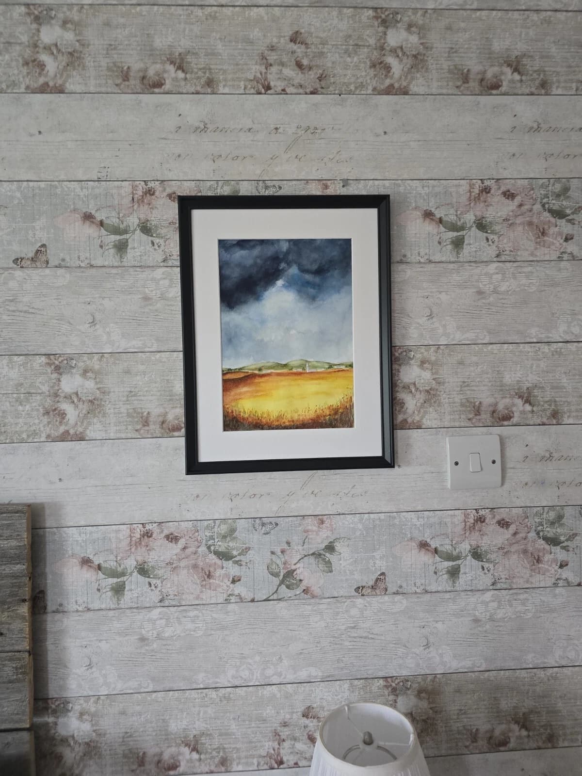 Clouds Wheat Fields Landscape Watercolour Painting Framed thumbnail 6