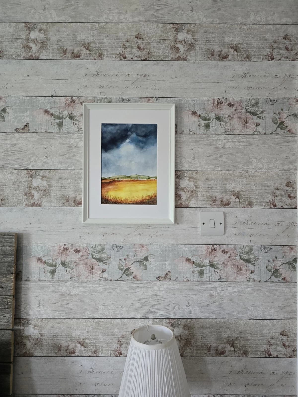 Clouds Wheat Fields Landscape Watercolour Painting Framed thumbnail 10