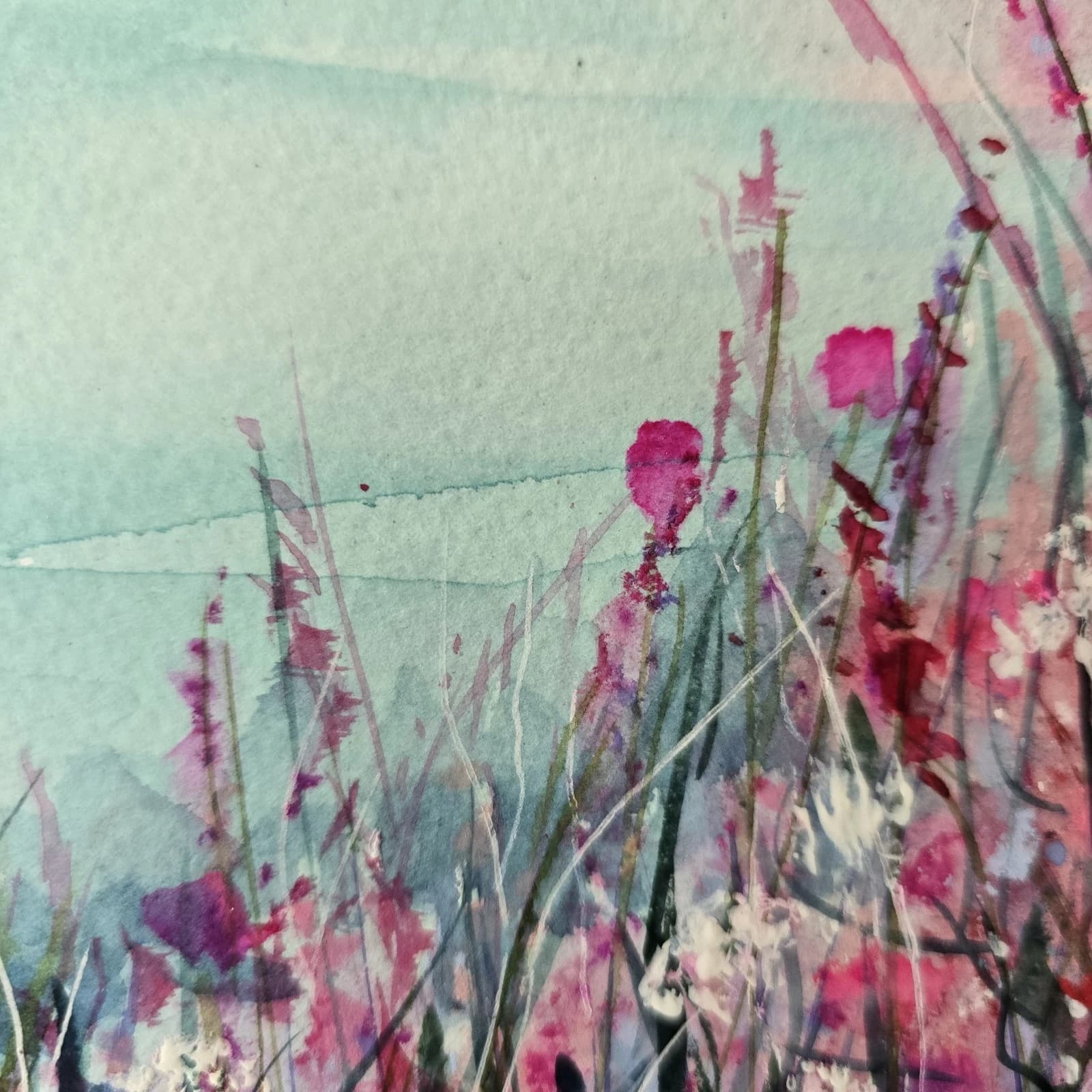 Coastal Landscape Watercolour Painting Floral Seagulls Framed thumbnail 13