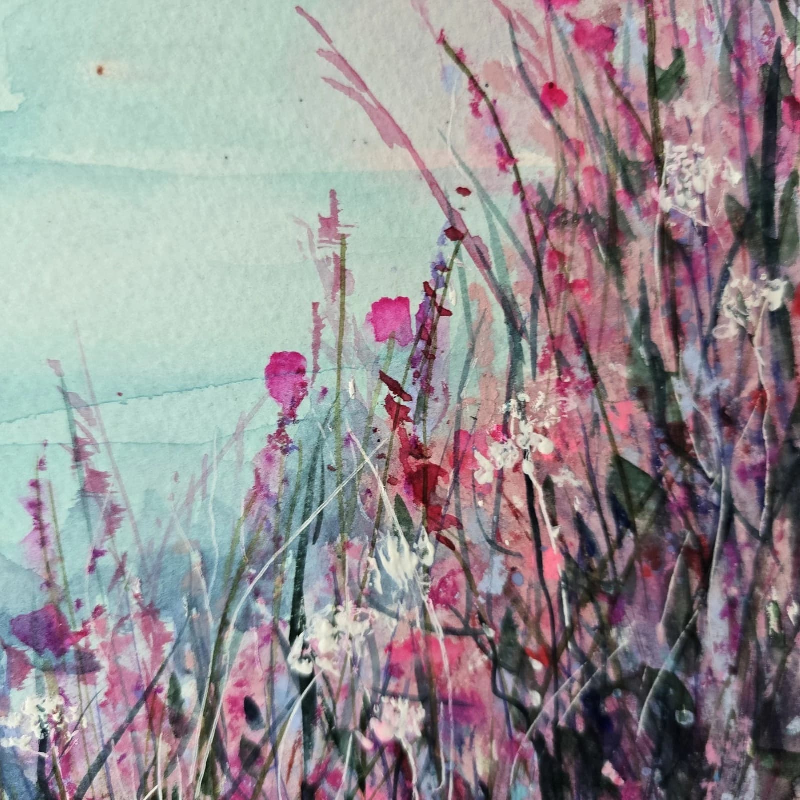 Coastal Landscape Watercolour Painting Floral Seagulls Framed thumbnail 14