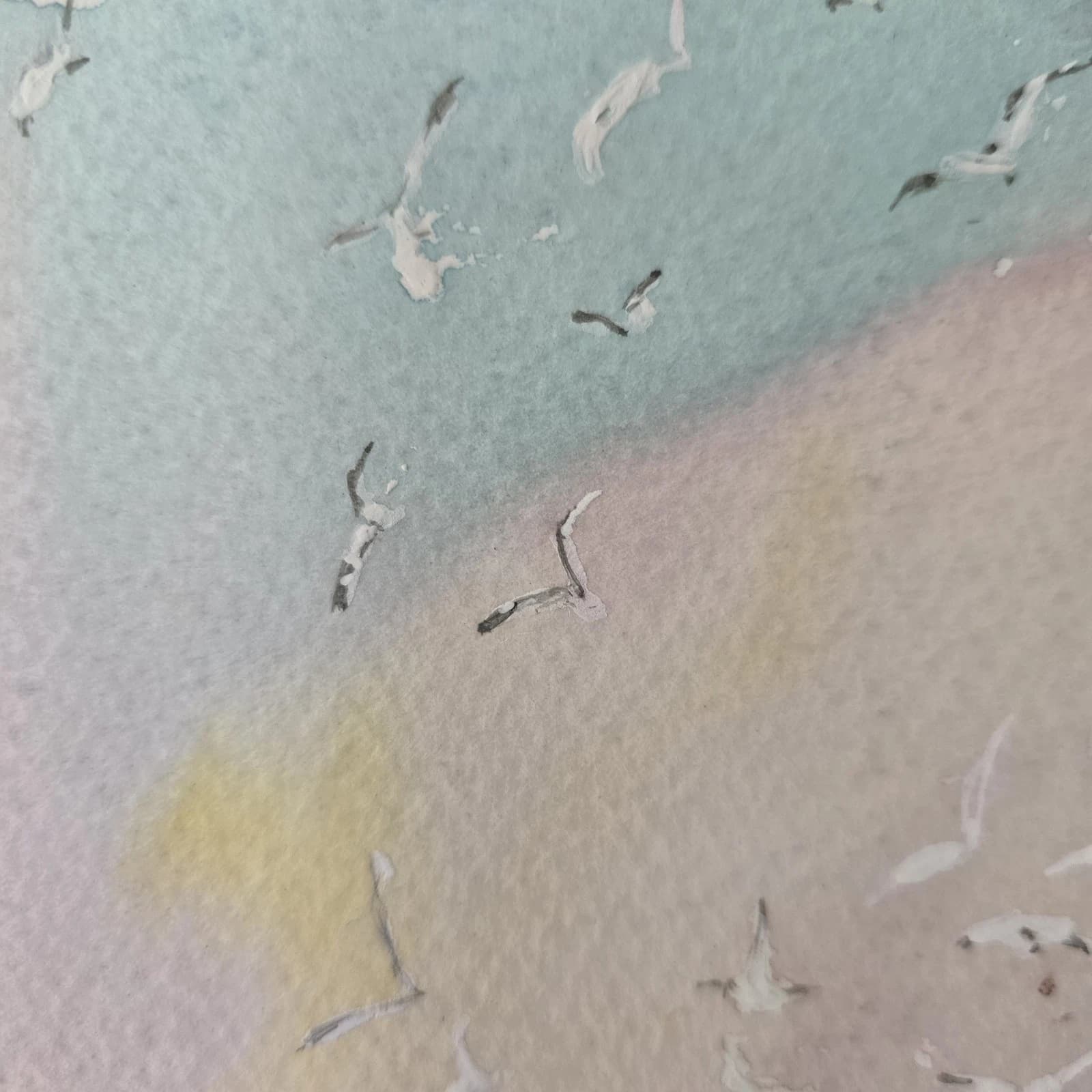 Coastal Landscape Watercolour Painting Floral Seagulls Framed thumbnail 15