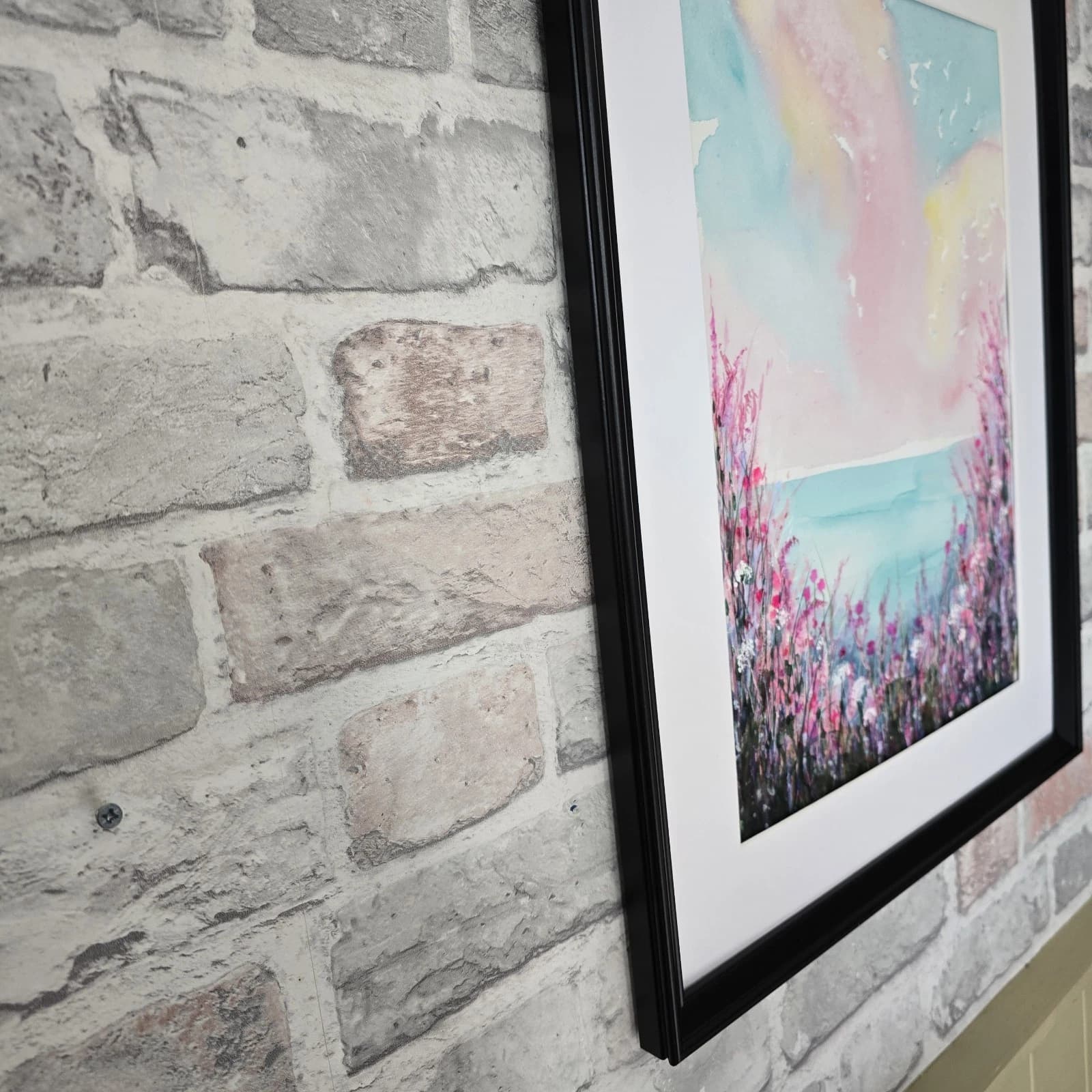 Coastal Landscape Watercolour Painting Floral Seagulls Framed thumbnail 5