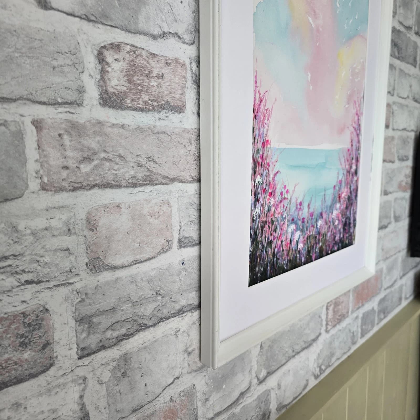 Coastal Landscape Watercolour Painting Floral Seagulls Framed thumbnail 8