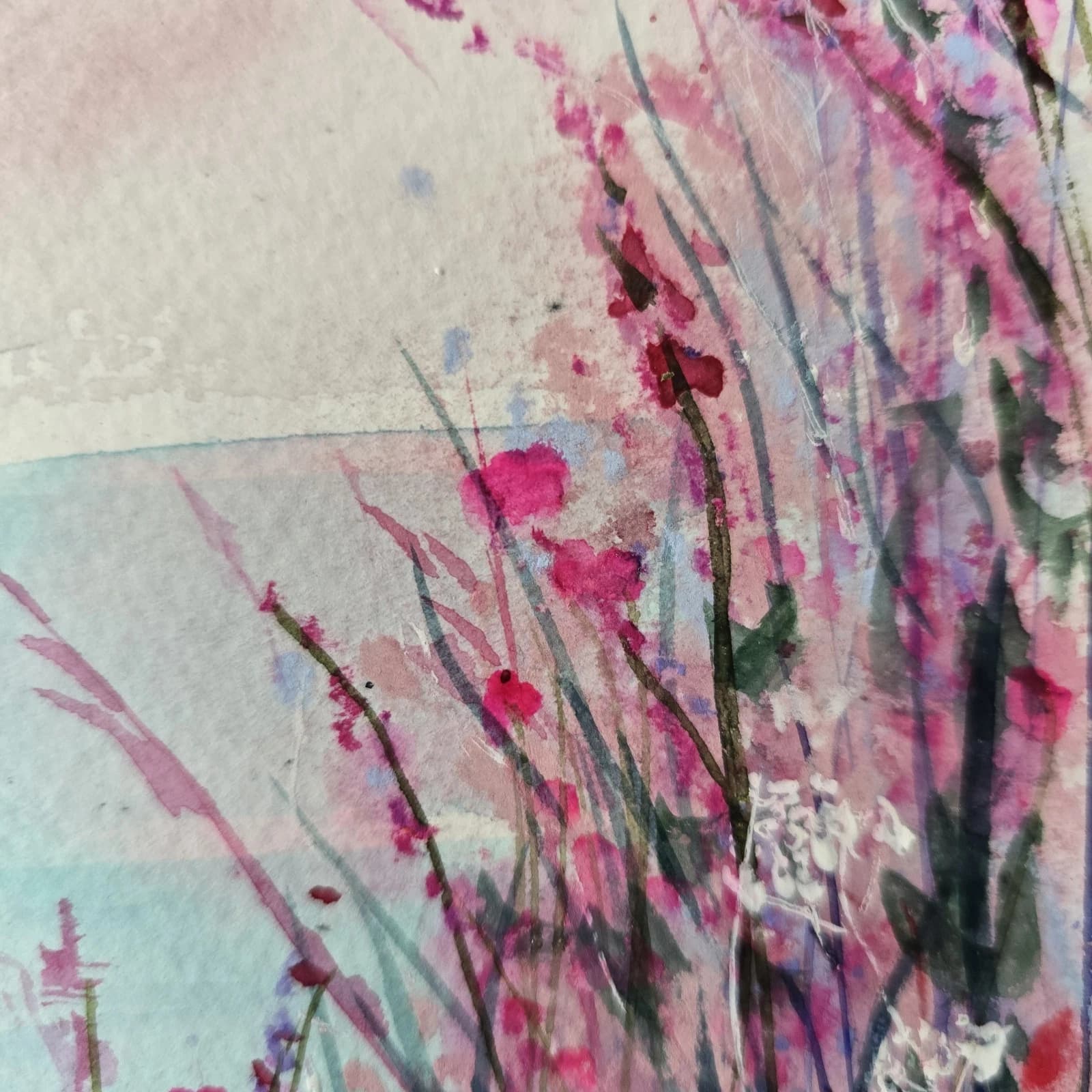 Coastal Landscape Watercolour Painting Floral Seagulls Framed thumbnail 10