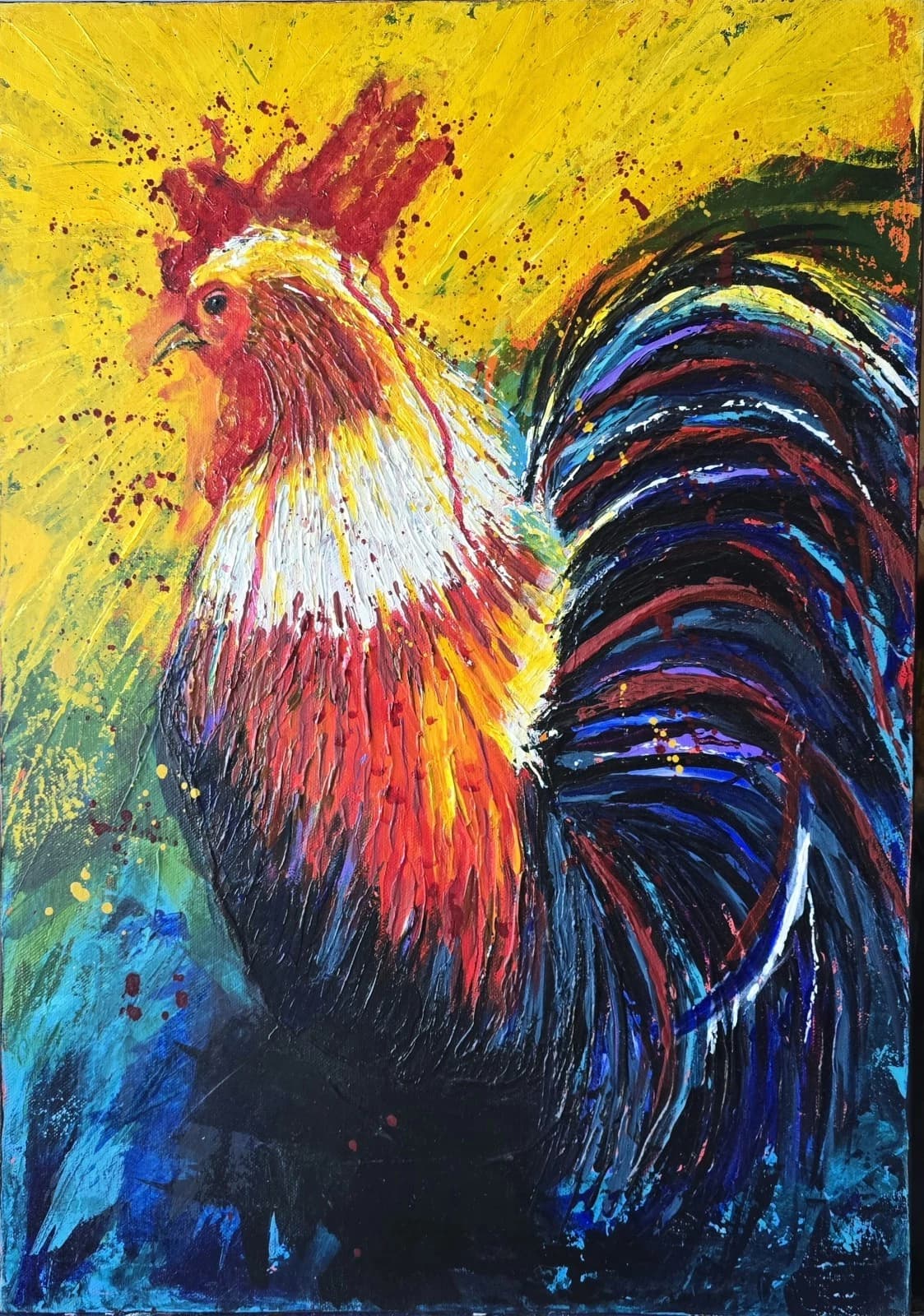 Contemporary Acrylic Canvas Painting Cockerel Chicken Rooster thumbnail 2
