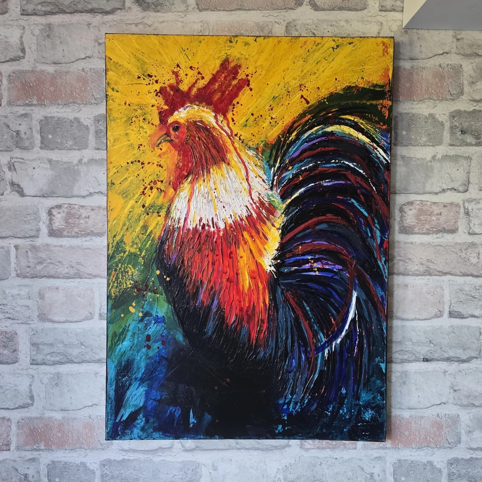 Contemporary Acrylic Canvas Painting Cockerel Chicken Rooster thumbnail 3