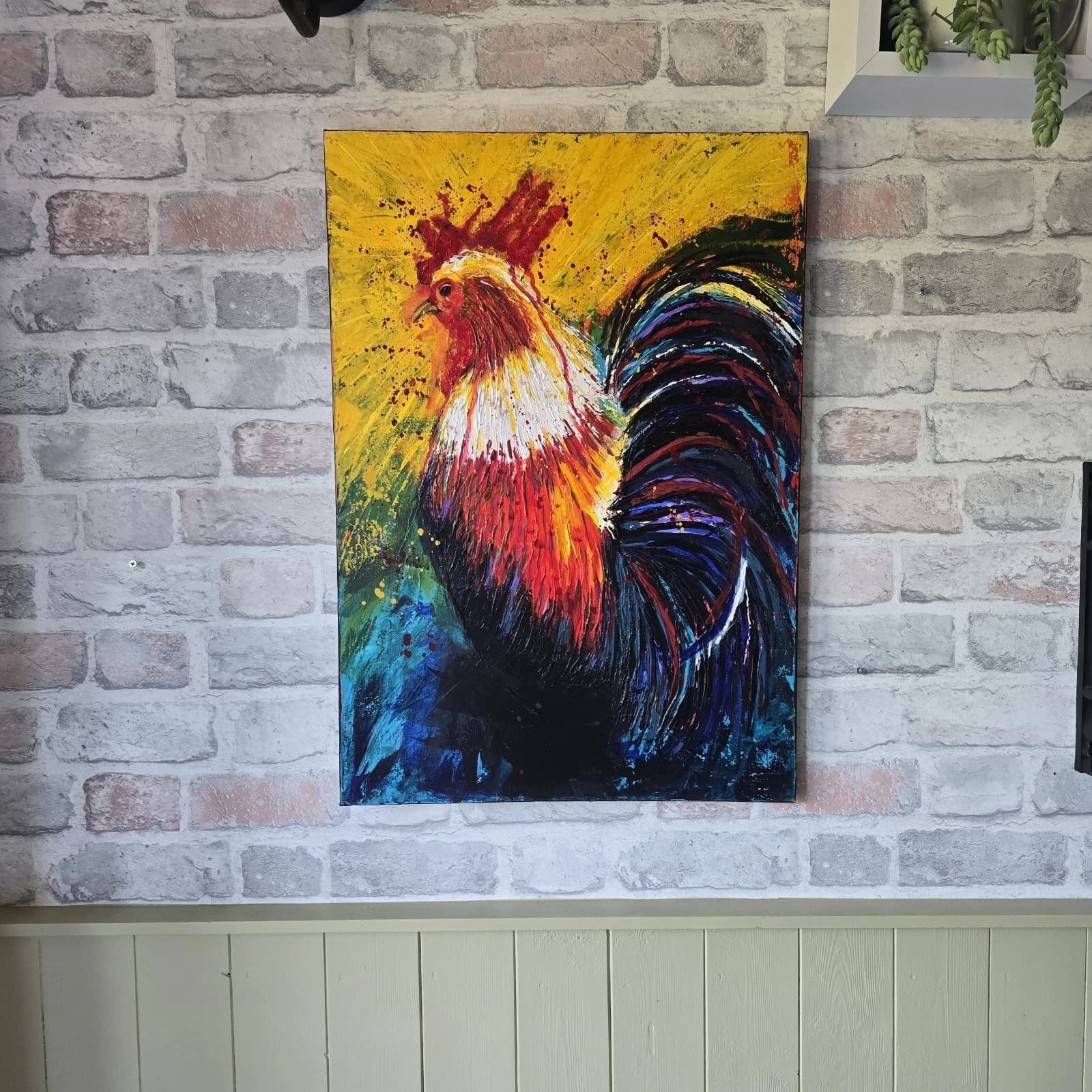 Contemporary Acrylic Canvas Painting Cockerel Chicken Rooster thumbnail 4