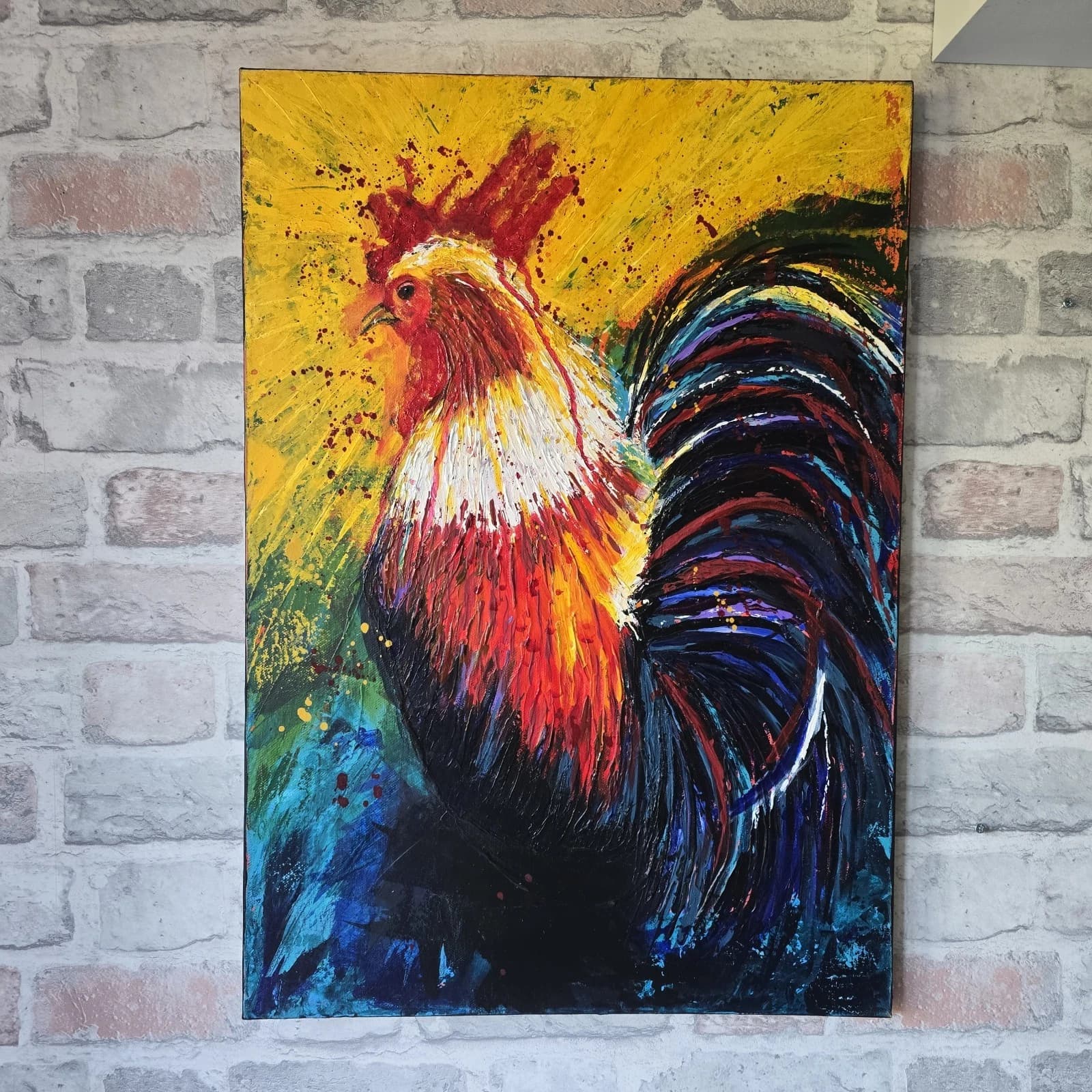 Contemporary Acrylic Canvas Painting Cockerel Chicken Rooster thumbnail 5