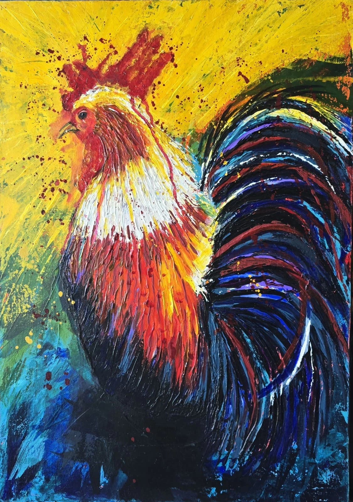 Contemporary Acrylic Canvas Painting Cockerel Chicken Rooster