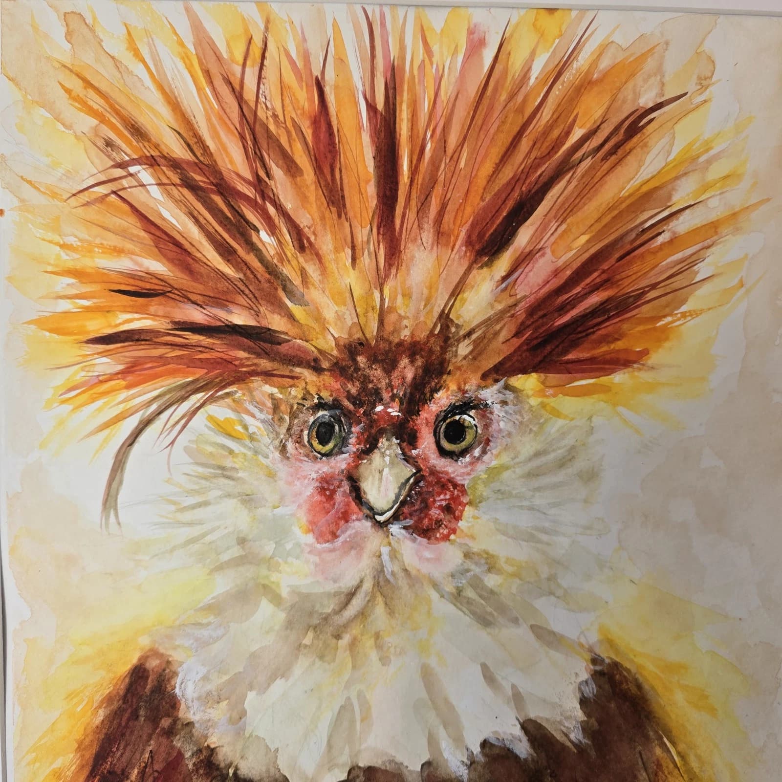 Contemporary Funny Quirky Watercolour Painting Cockerel Chicken Rooster