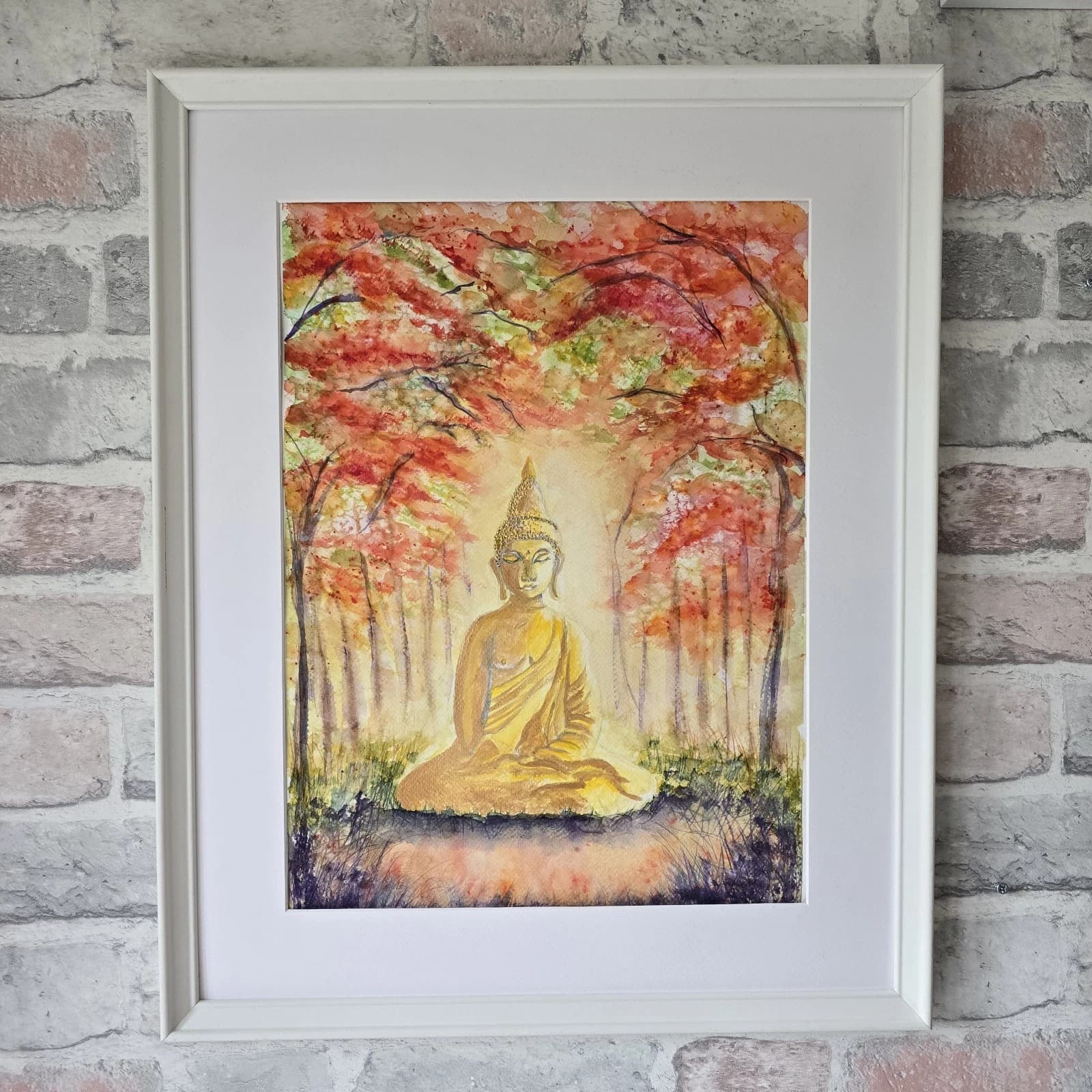 Contemporary Watercolour Painting Buddha Trees Framed thumbnail 2