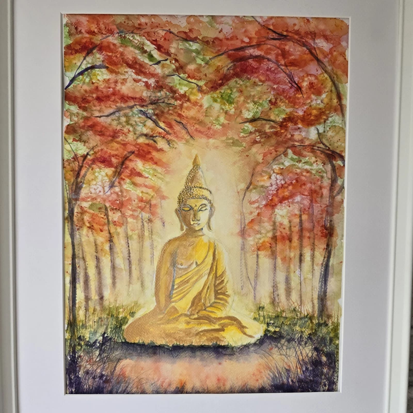 Contemporary Watercolour Painting Buddha Trees Framed thumbnail 11