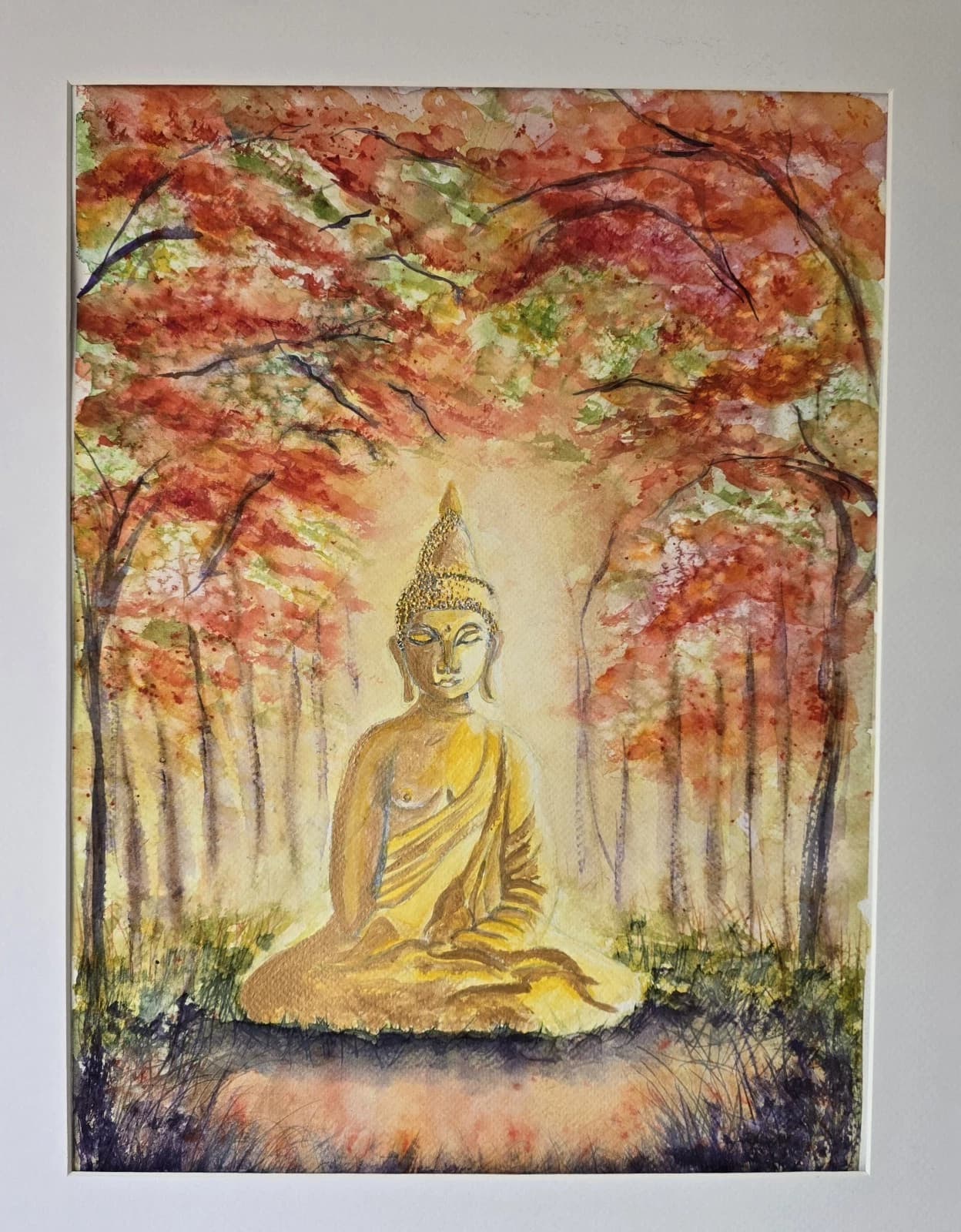 Contemporary Watercolour Painting Buddha Trees Framed thumbnail 16
