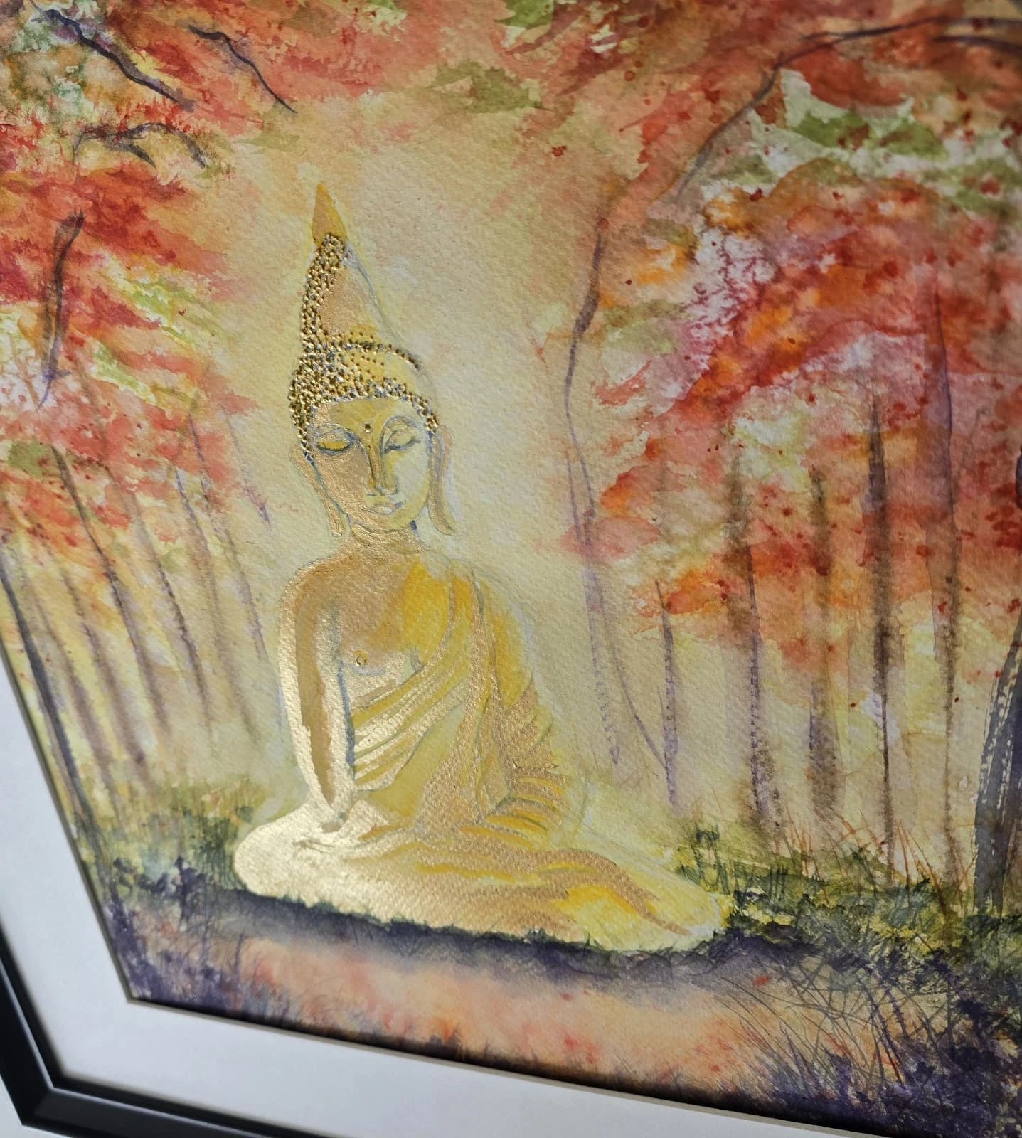 Contemporary Watercolour Painting Buddha Trees Framed thumbnail 18