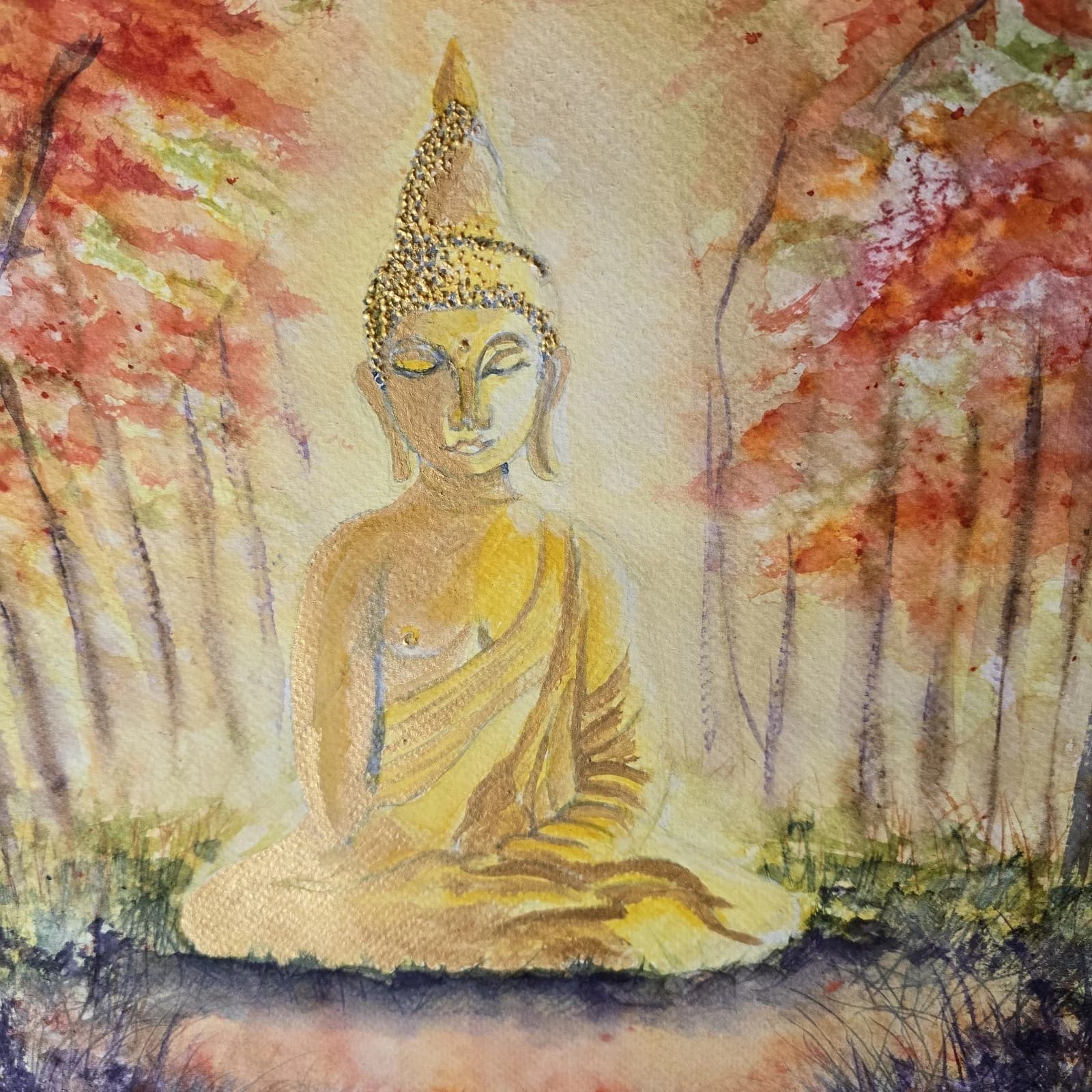 Contemporary Watercolour Painting Buddha Trees Framed thumbnail 19