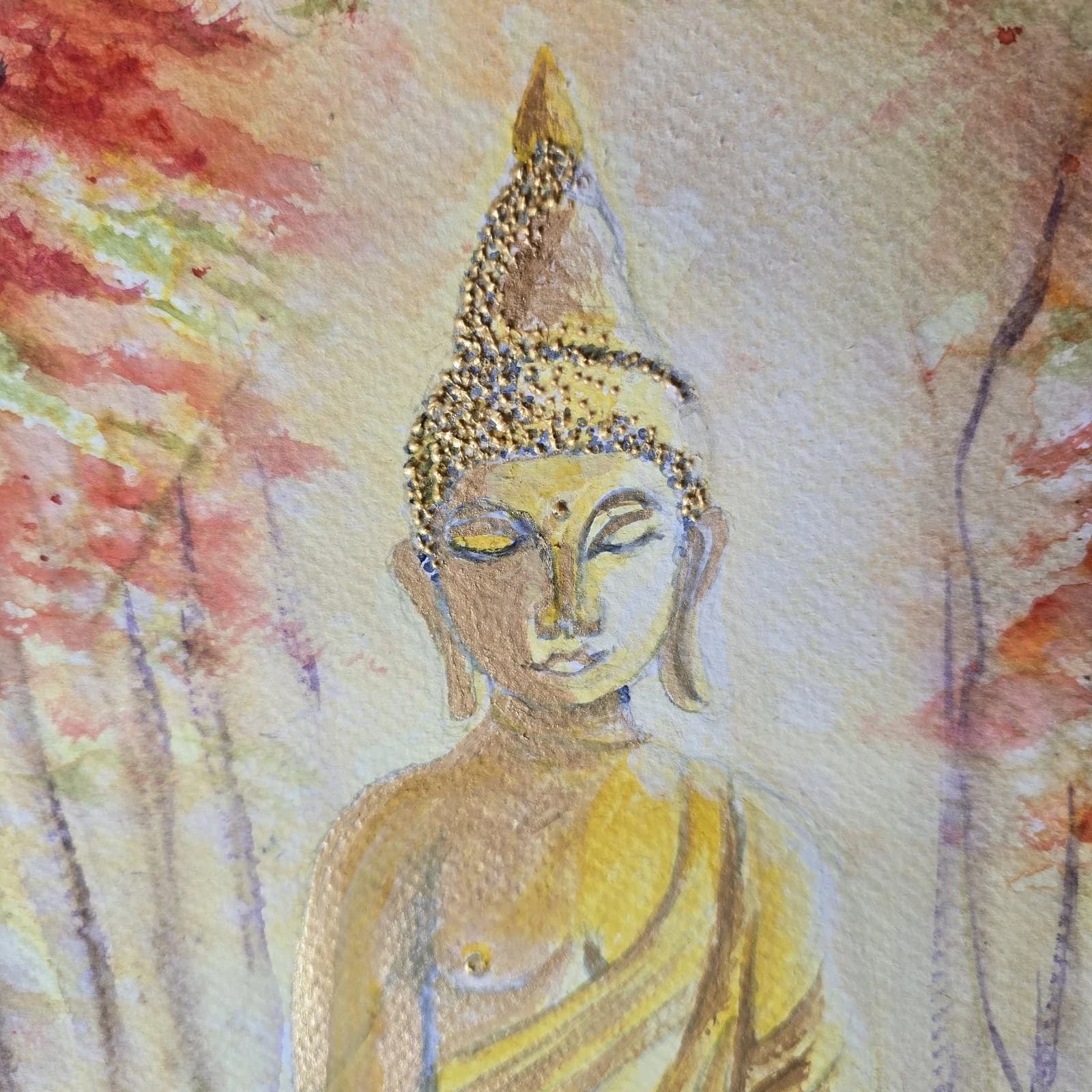 Contemporary Watercolour Painting Buddha Trees Framed thumbnail 20