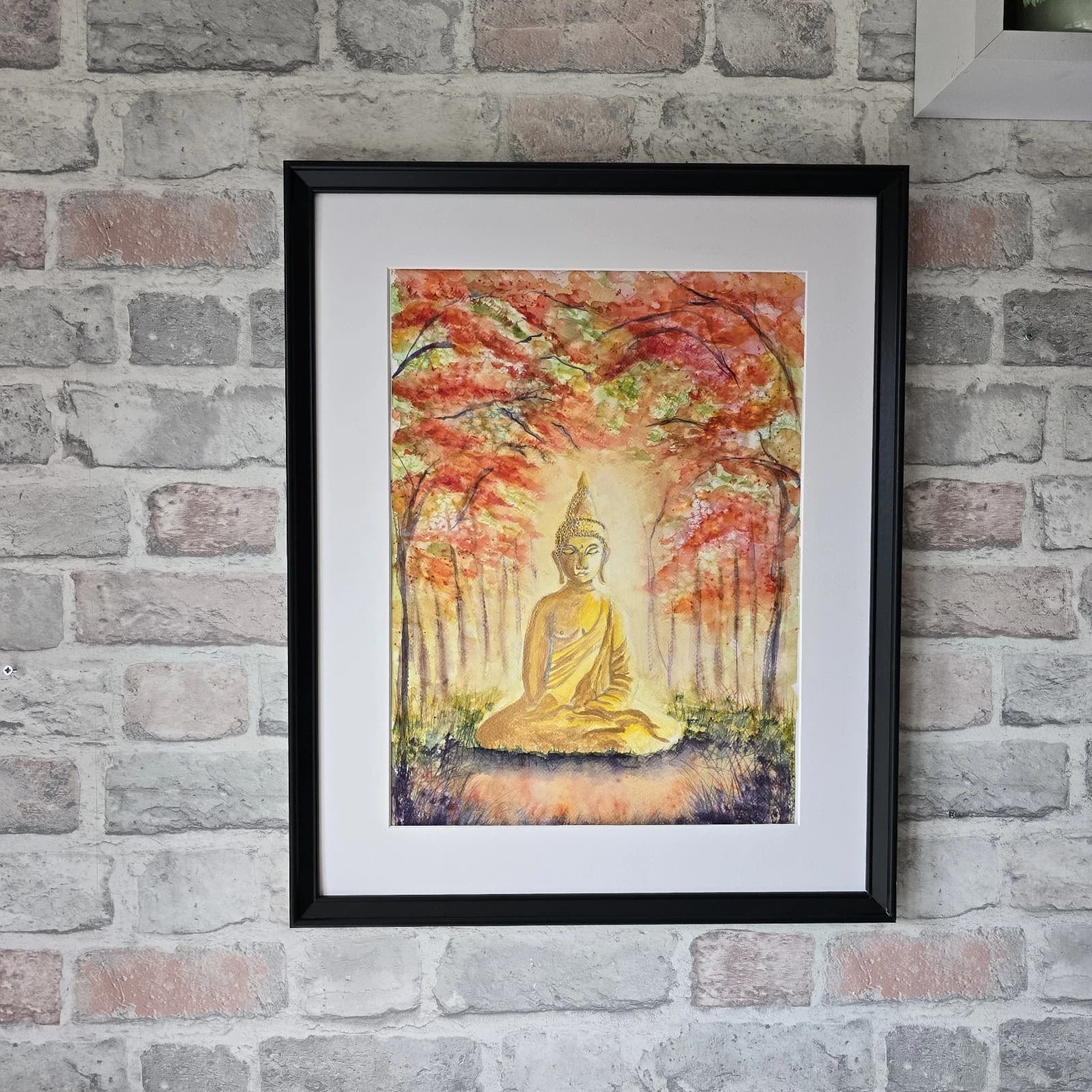Contemporary Watercolour Painting Buddha Trees Framed thumbnail 4