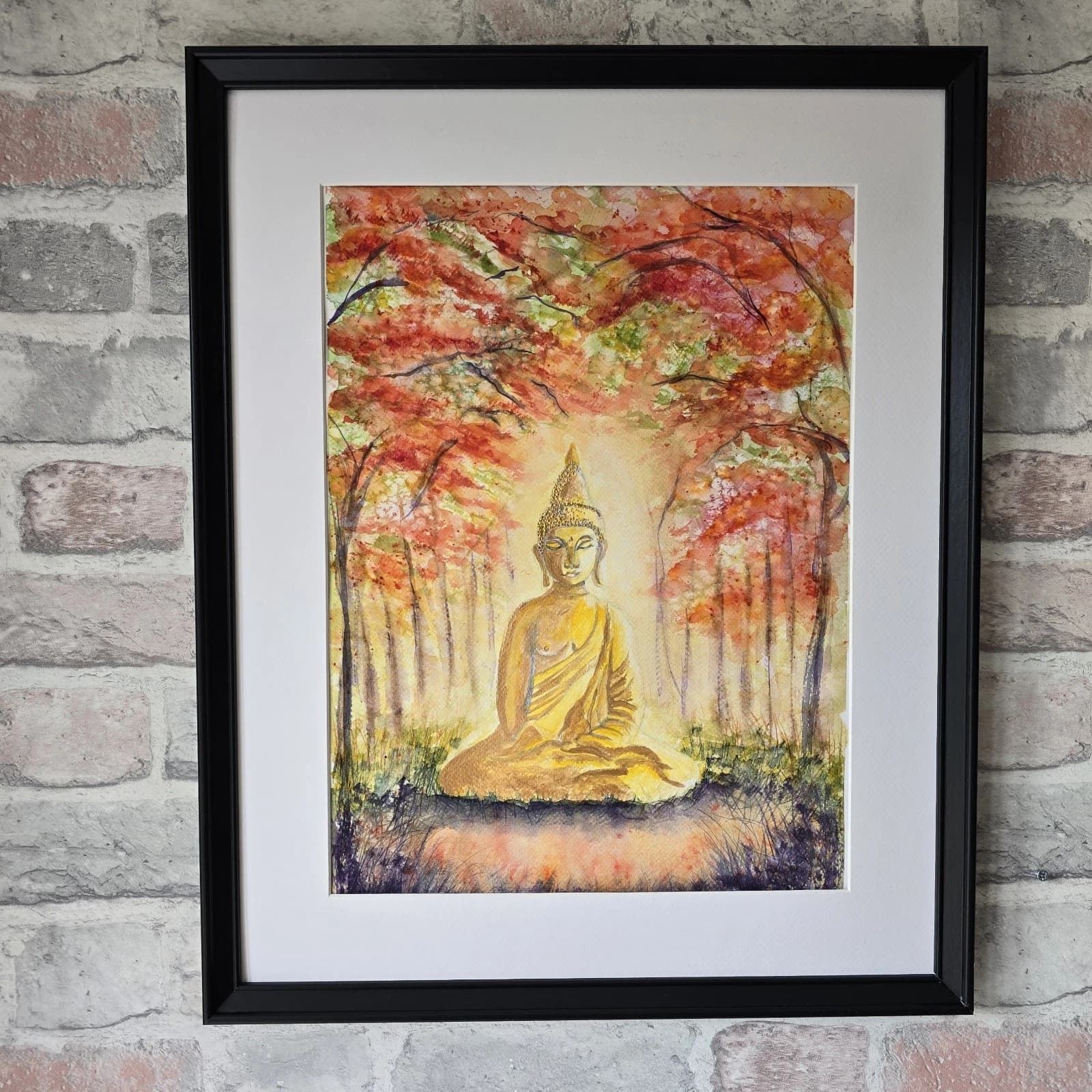 Contemporary Watercolour Painting Buddha Trees Framed thumbnail 5