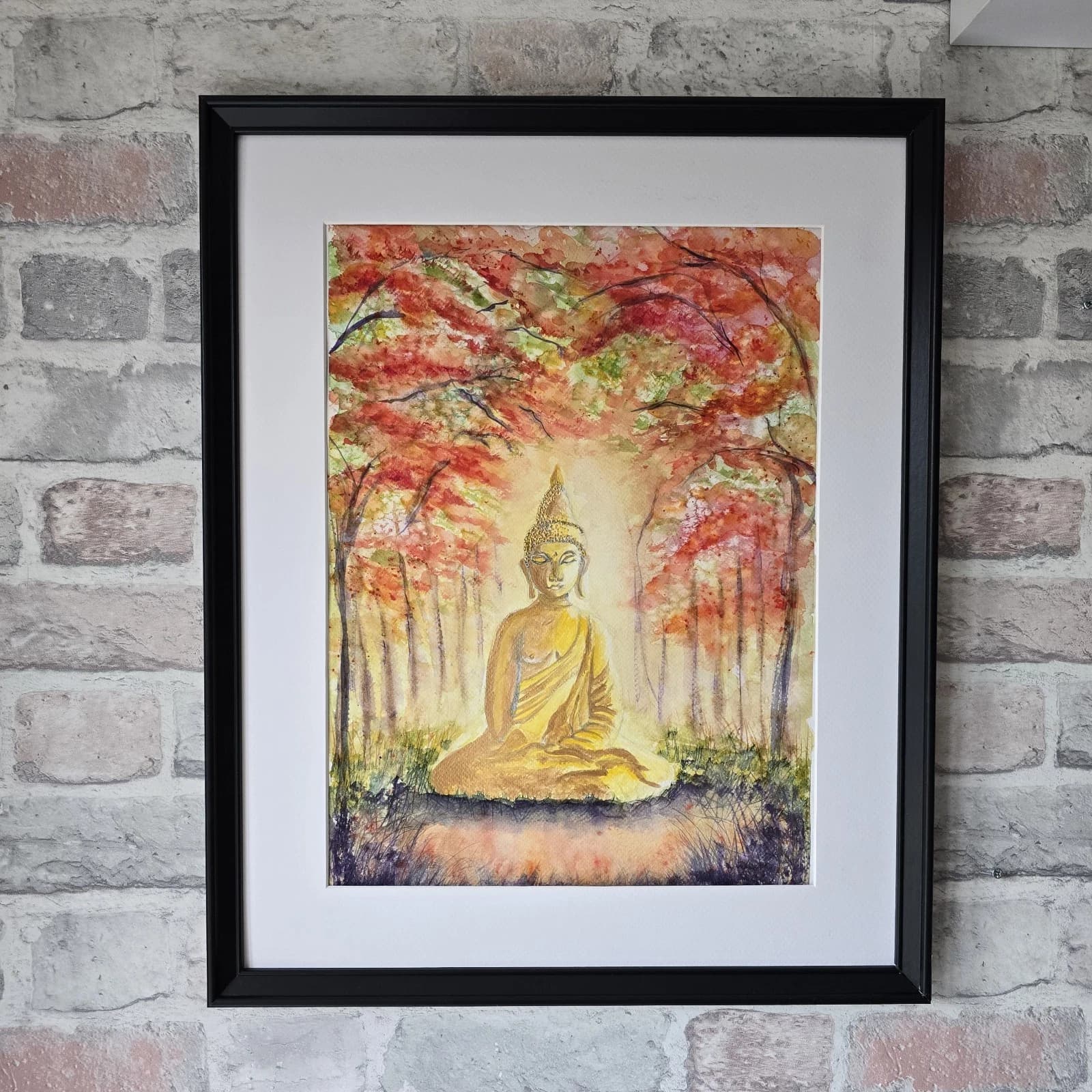 Contemporary Watercolour Painting Buddha Trees Framed thumbnail 7