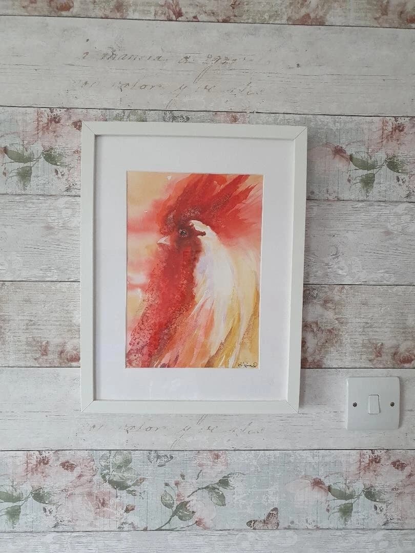 Contemporary Watercolour Painting Cockerel Chicken Head, Rooster thumbnail 5