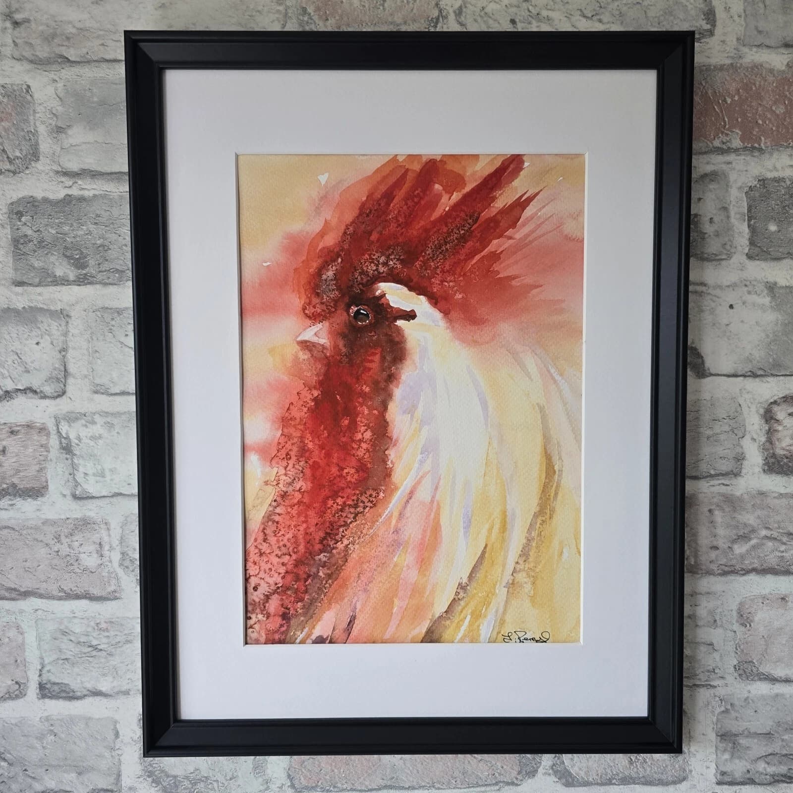Contemporary Watercolour Painting Cockerel Chicken Head, Rooster
