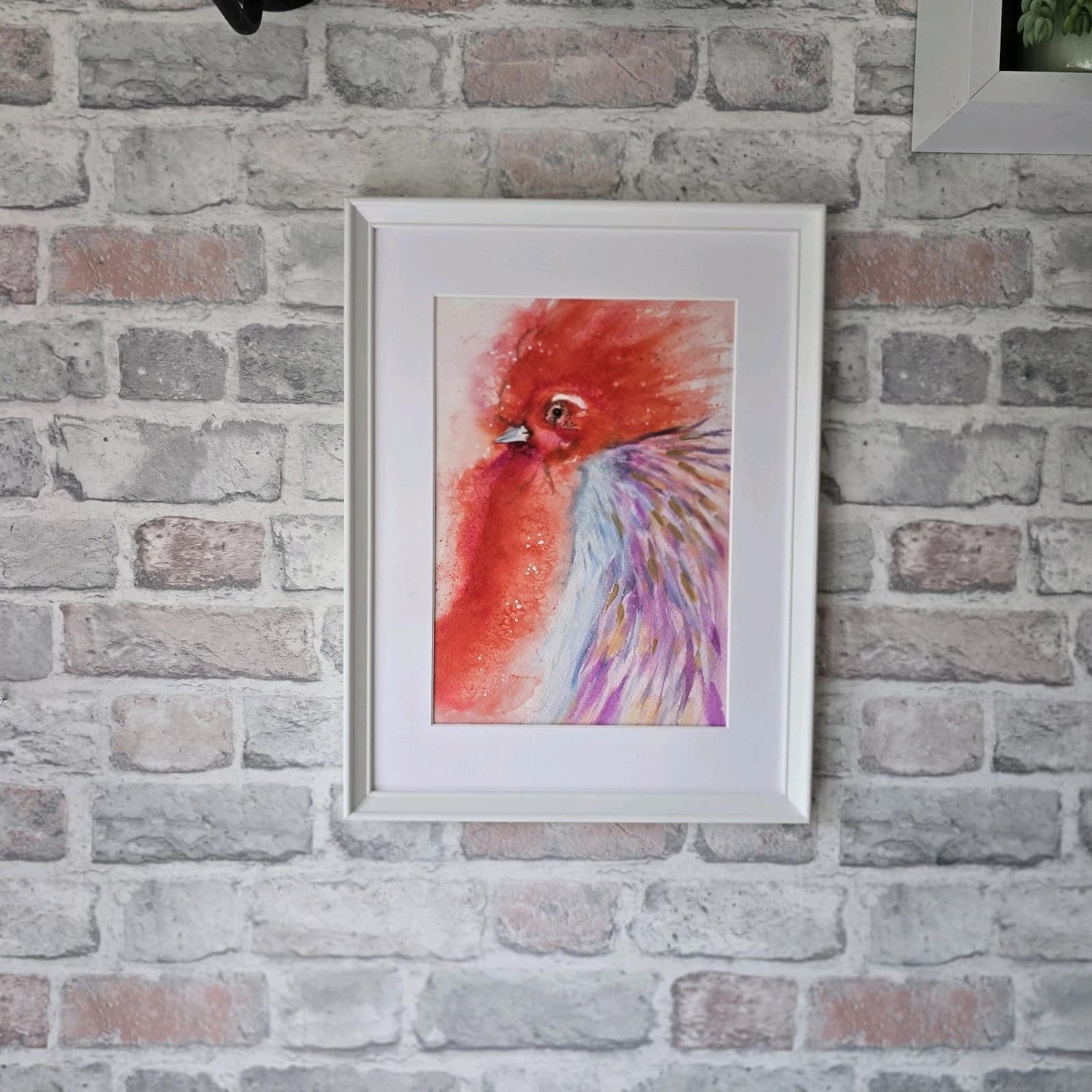 Contemporary Watercolour Painting Cockerell Chicken Rooster Framed thumbnail 6
