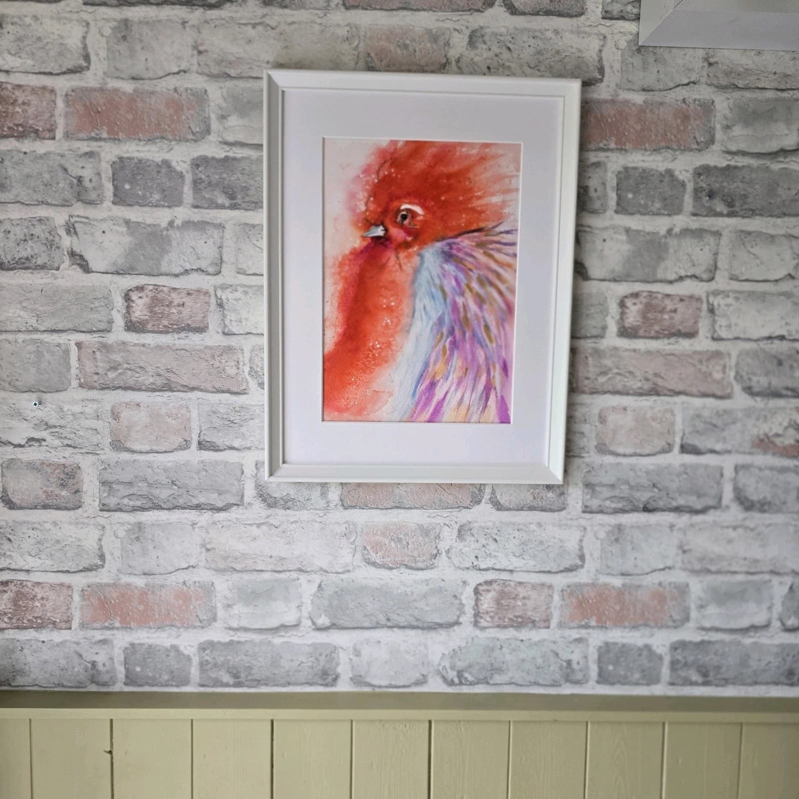 Contemporary Watercolour Painting Cockerell Chicken Rooster Framed thumbnail 7
