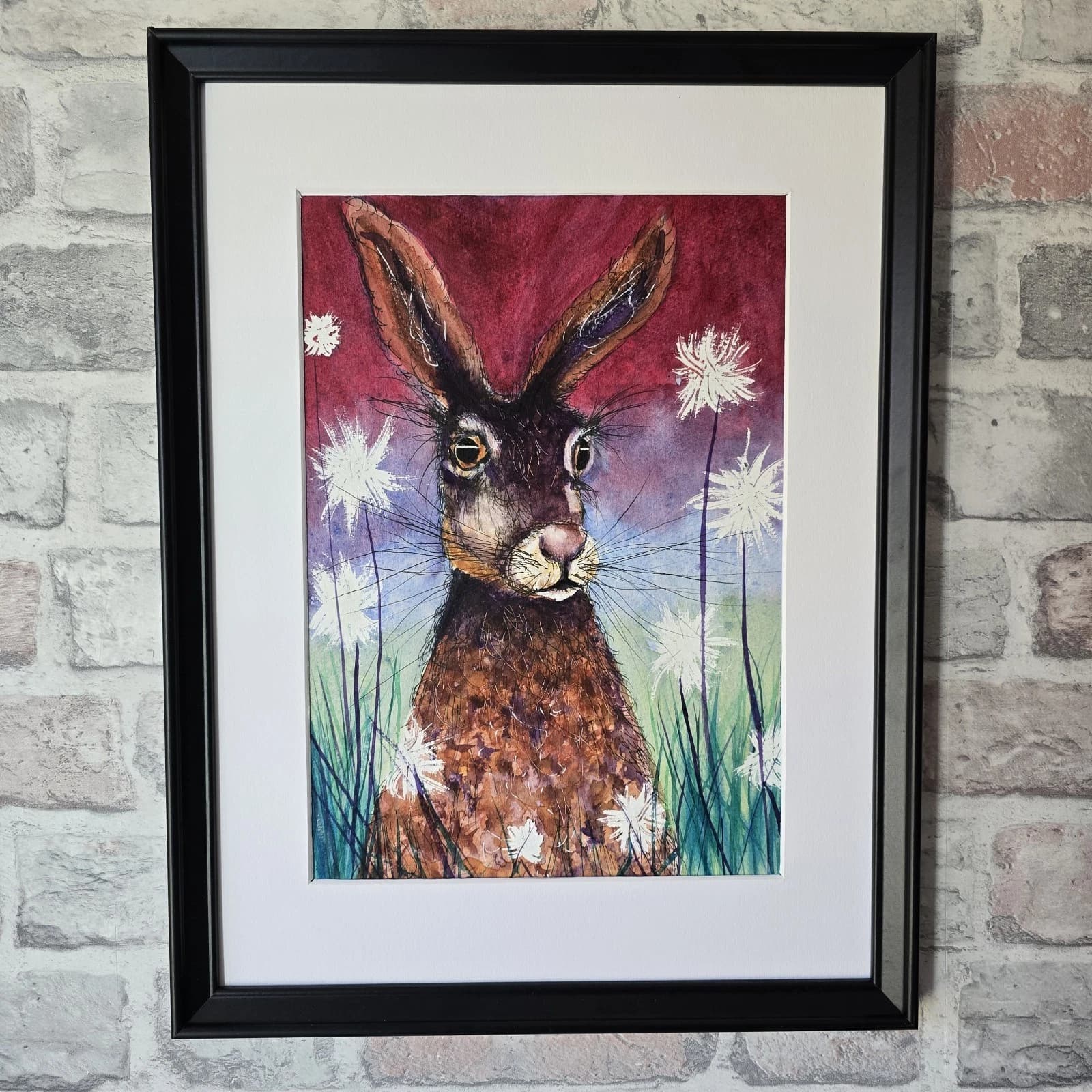 Contemporary Watercolour Painting Hare Summer Spring Easter Gift Framed