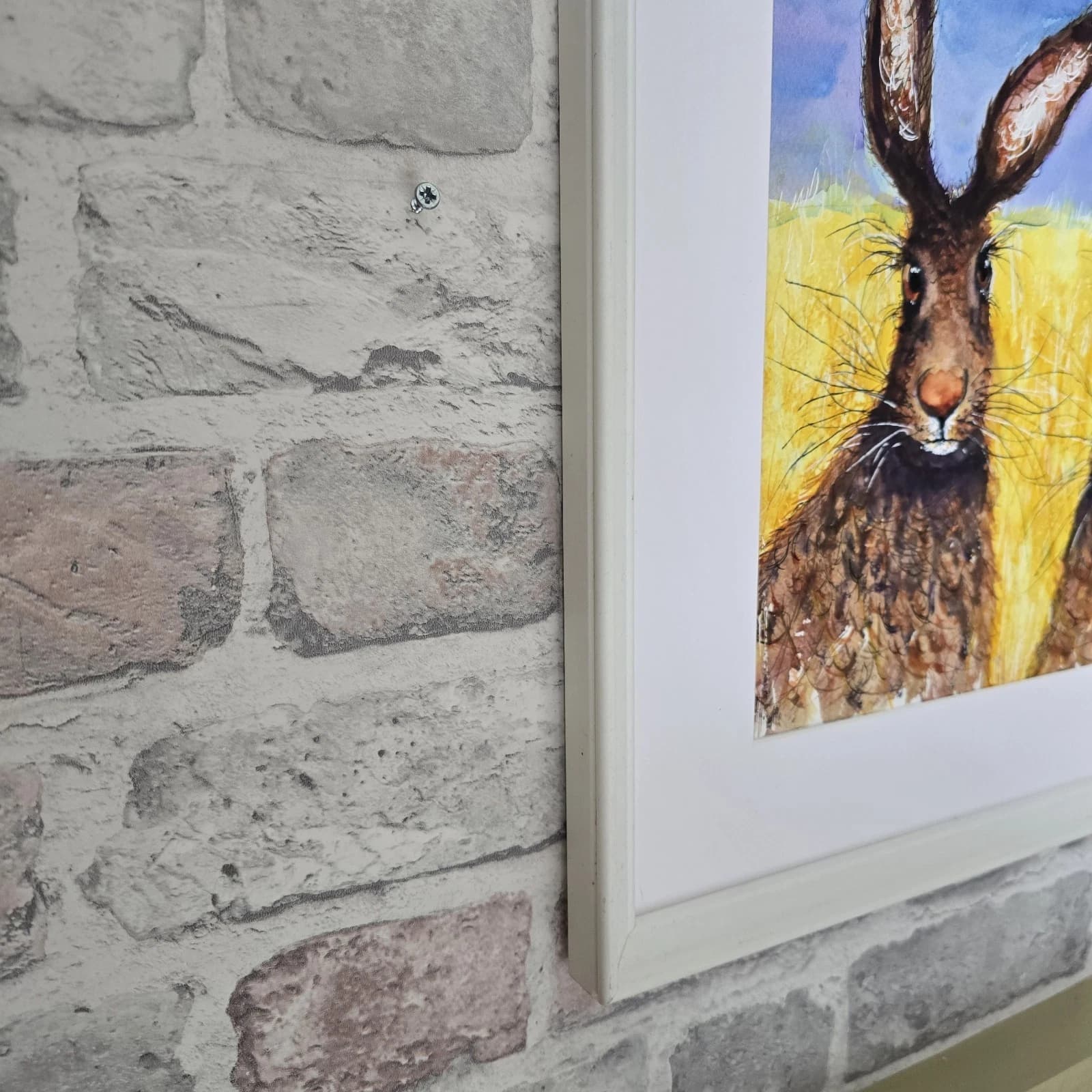 Contemporary Watercolour Painting Hares Portrait Meadow Framed thumbnail 18