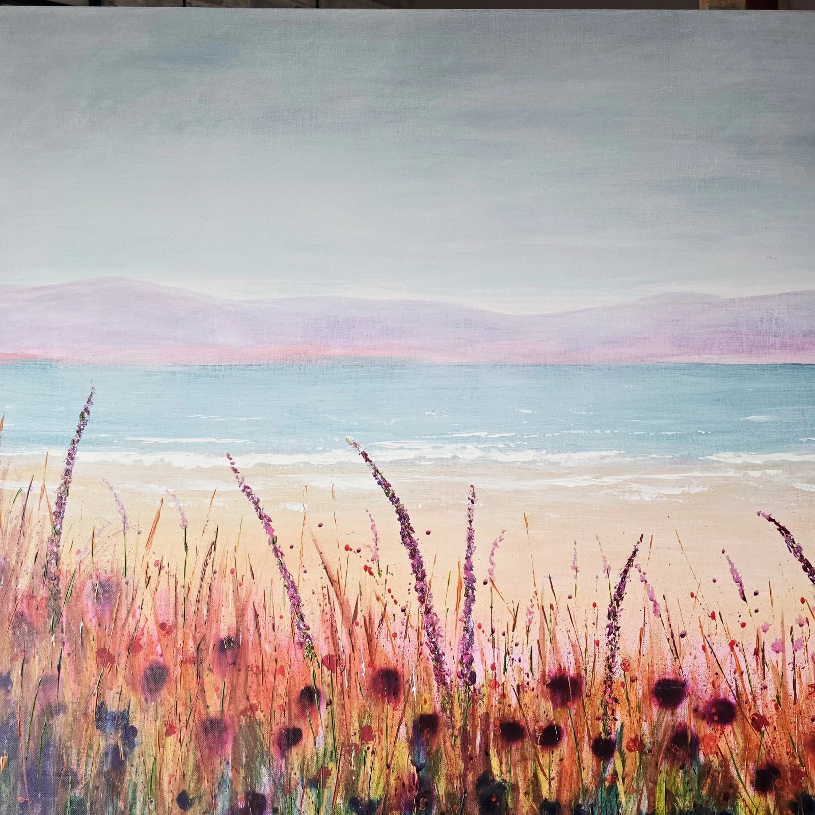 Extra Large 1.5m X 1m Landscape Coastal Floral Hills Painting thumbnail 13