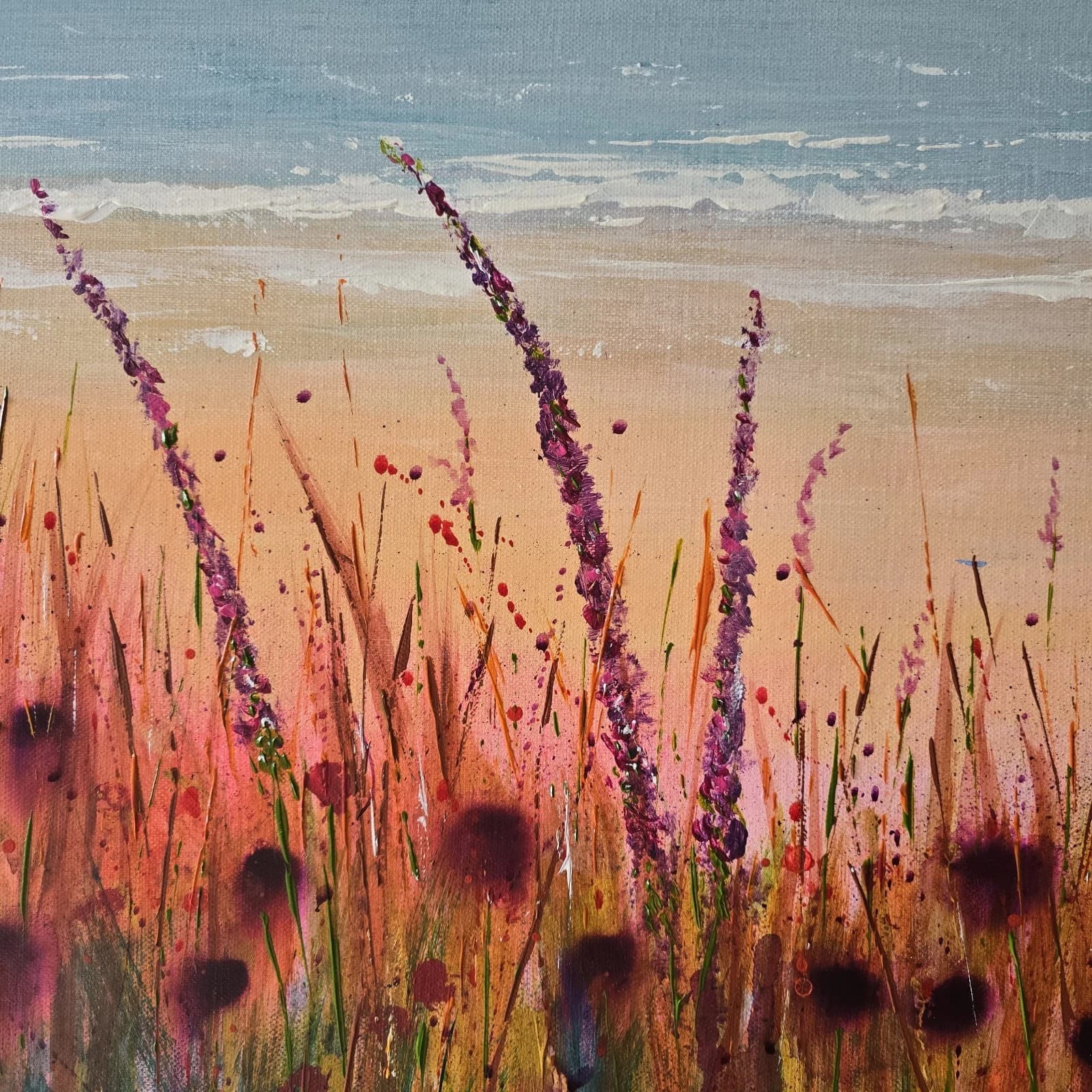 Extra Large 1.5m X 1m Landscape Coastal Floral Hills Painting thumbnail 16