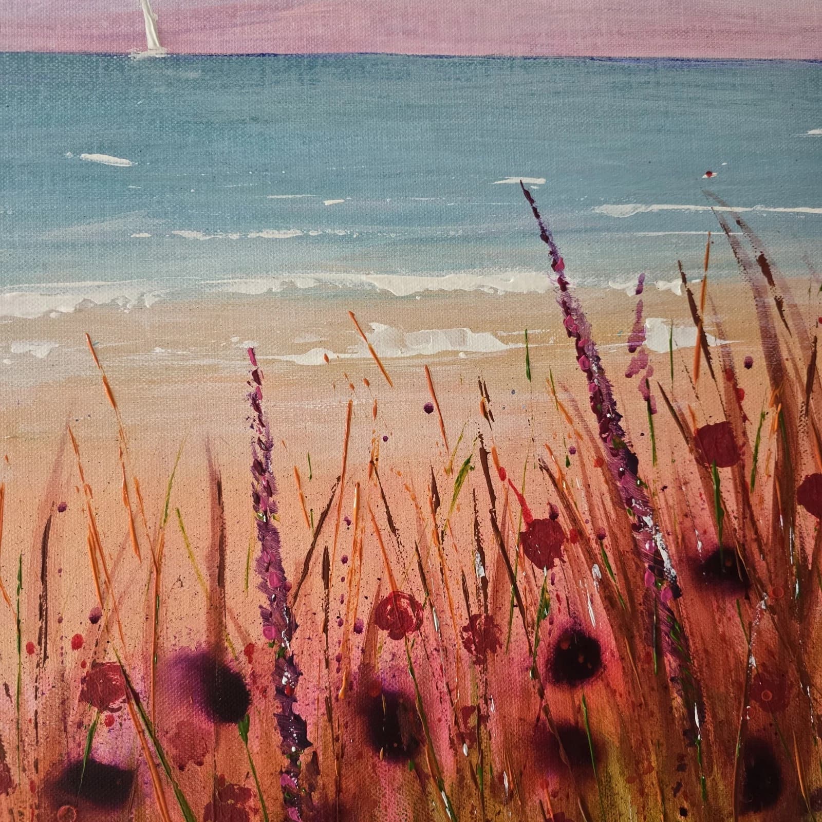Extra Large 1.5m X 1m Landscape Coastal Floral Hills Painting thumbnail 17
