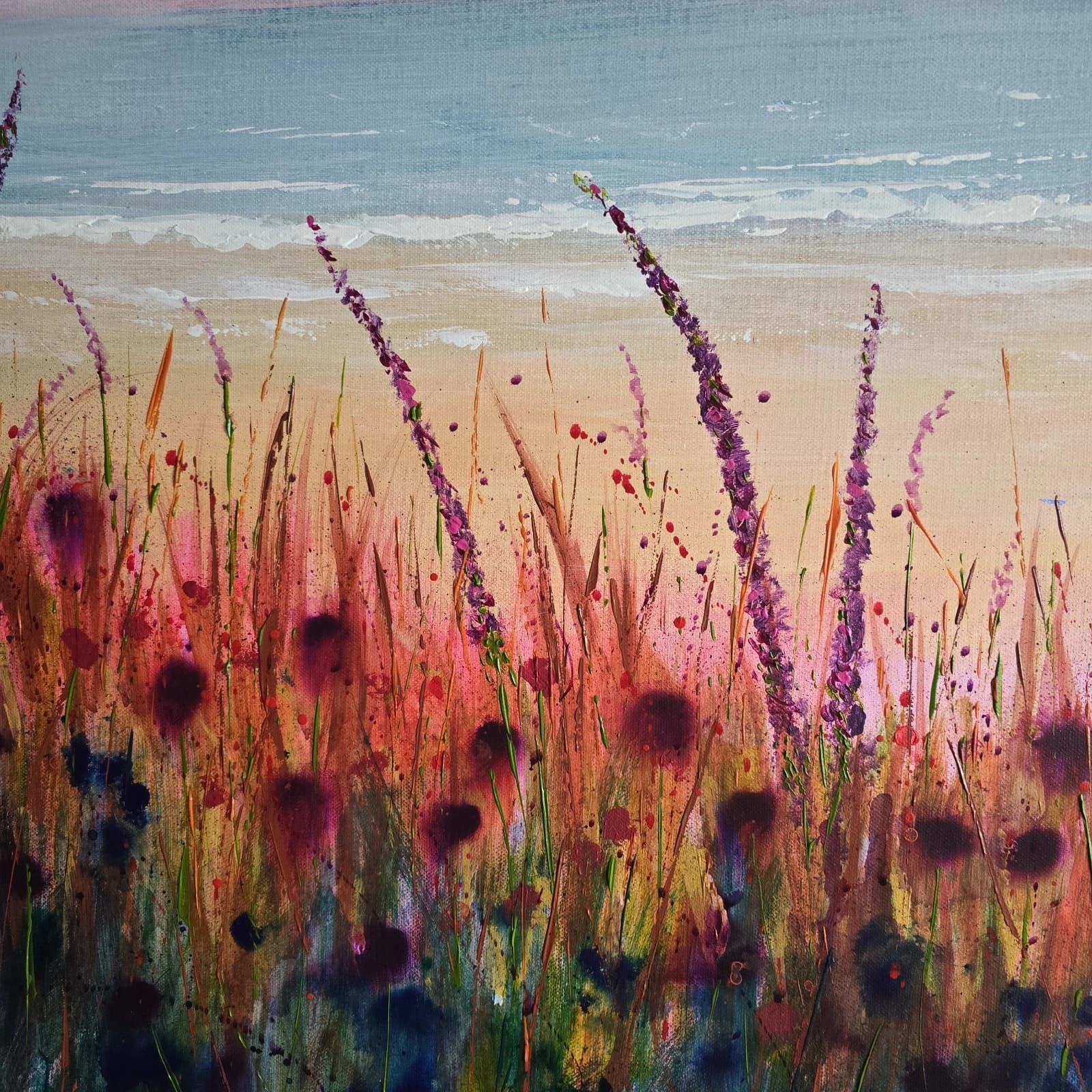 Extra Large 1.5m X 1m Landscape Coastal Floral Hills Painting thumbnail 3