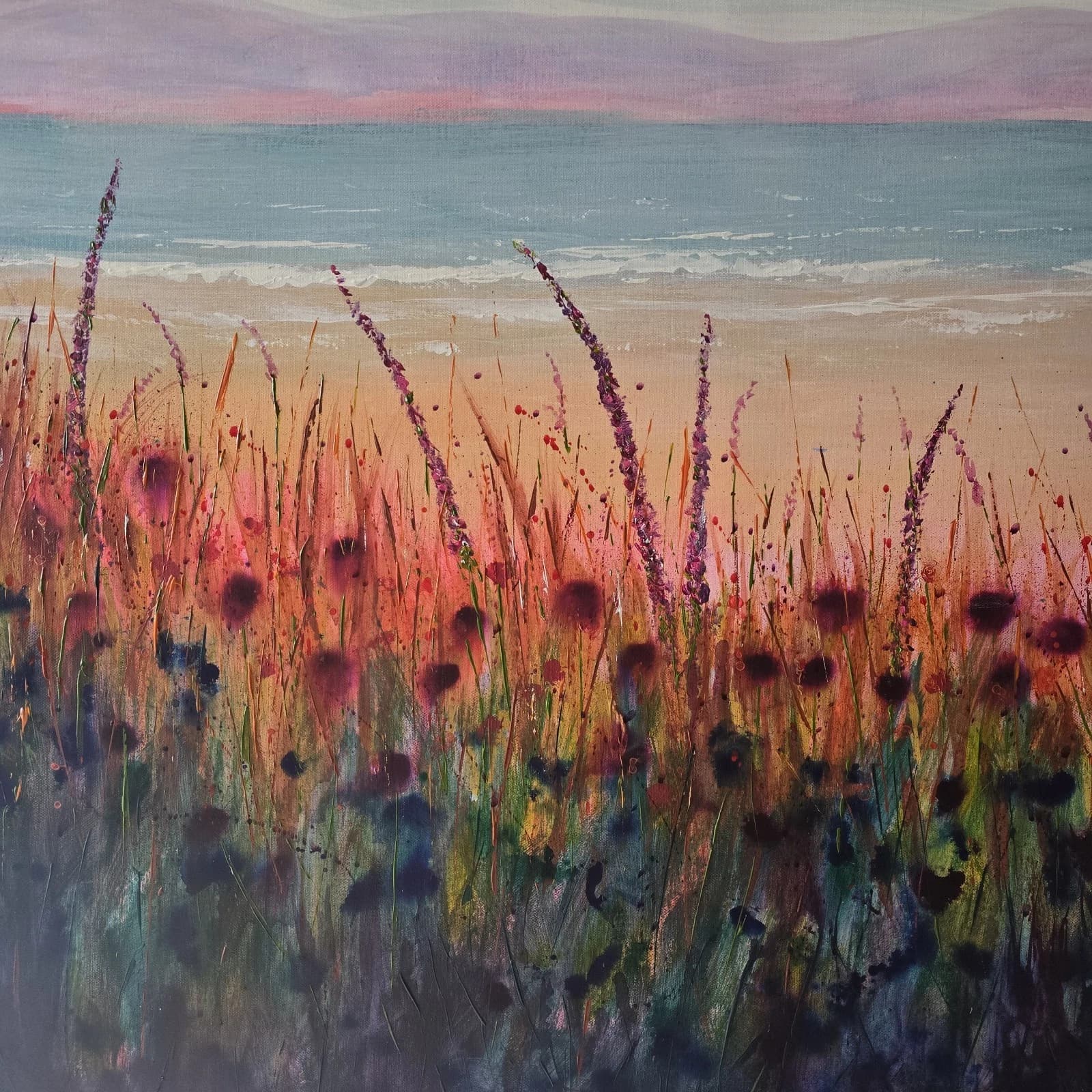 Extra Large 1.5m X 1m Landscape Coastal Floral Hills Painting thumbnail 21