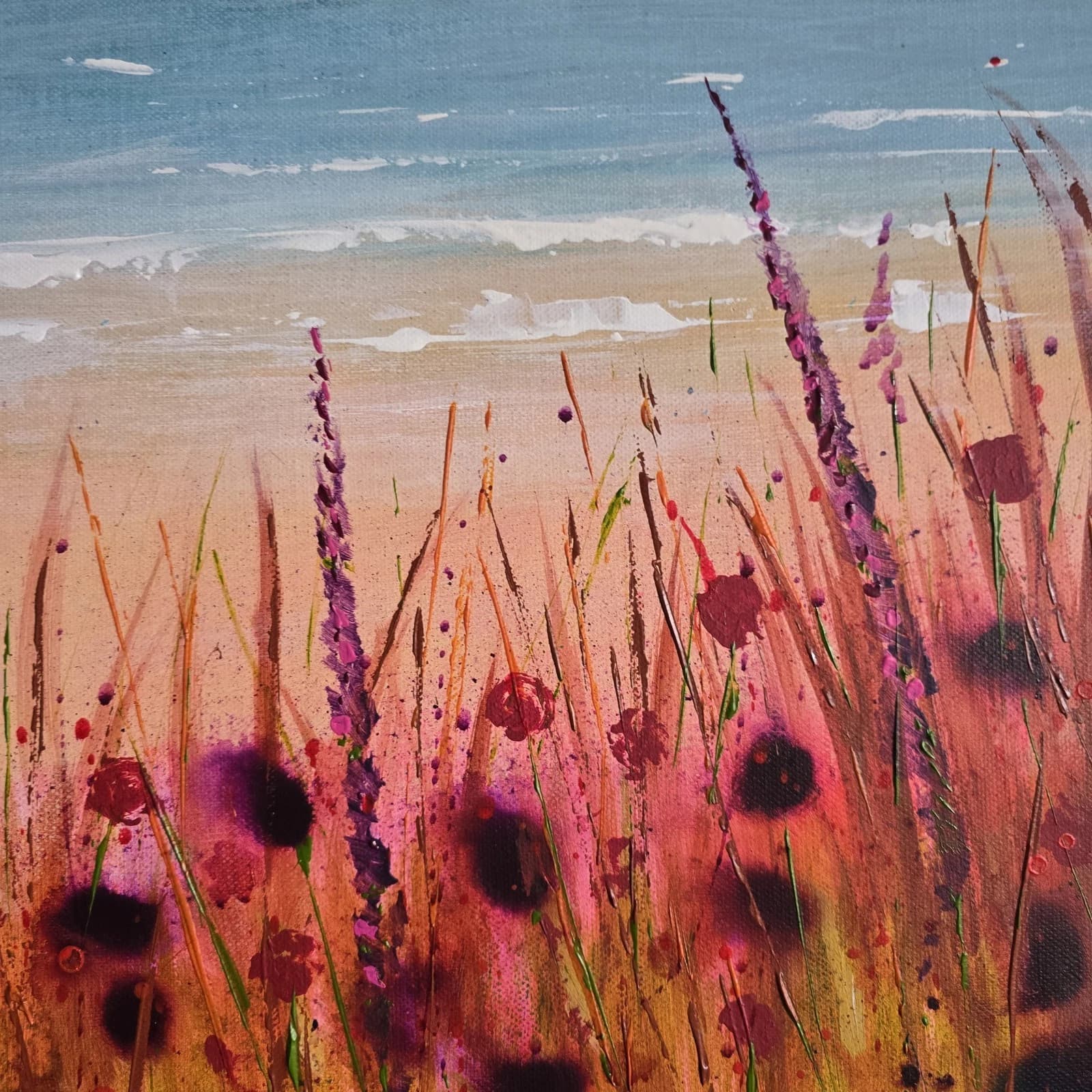 Extra Large 1.5m X 1m Landscape Coastal Floral Hills Painting thumbnail 4