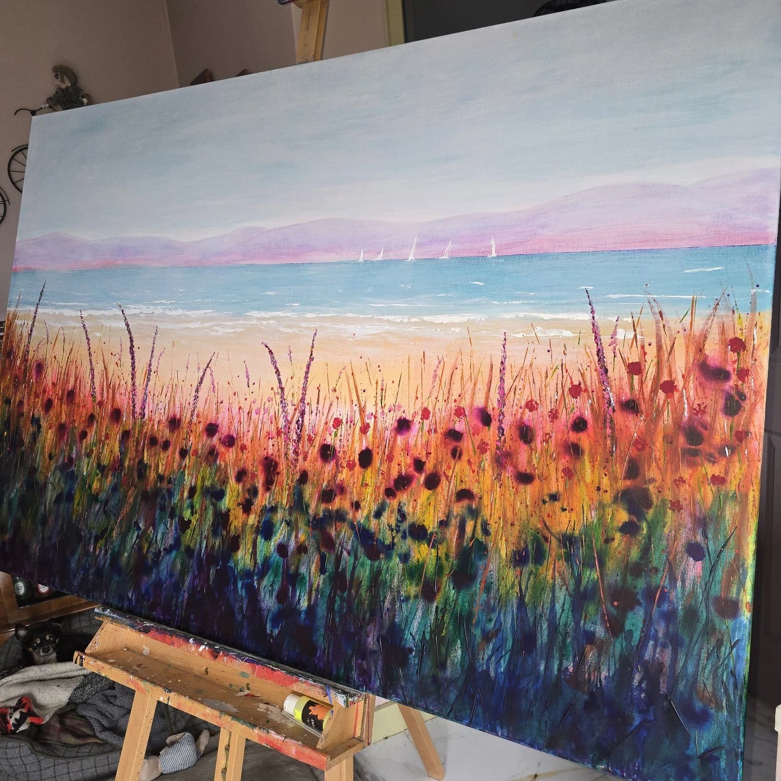 Extra Large 1.5m X 1m Landscape Coastal Floral Hills Painting