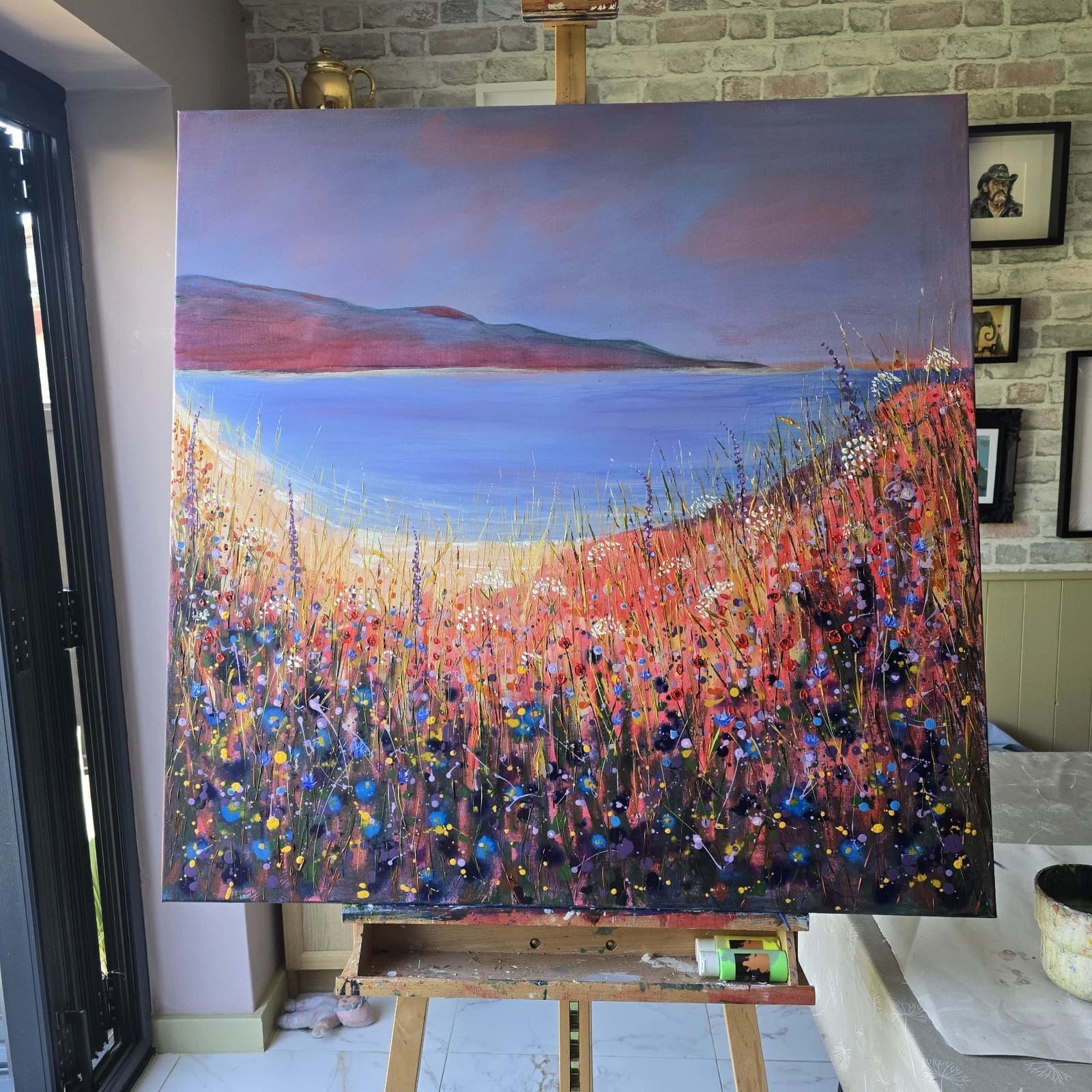 Extra Large 1m X 1m Landscape Coastal Cove Floral Acrylic Painting thumbnail 12