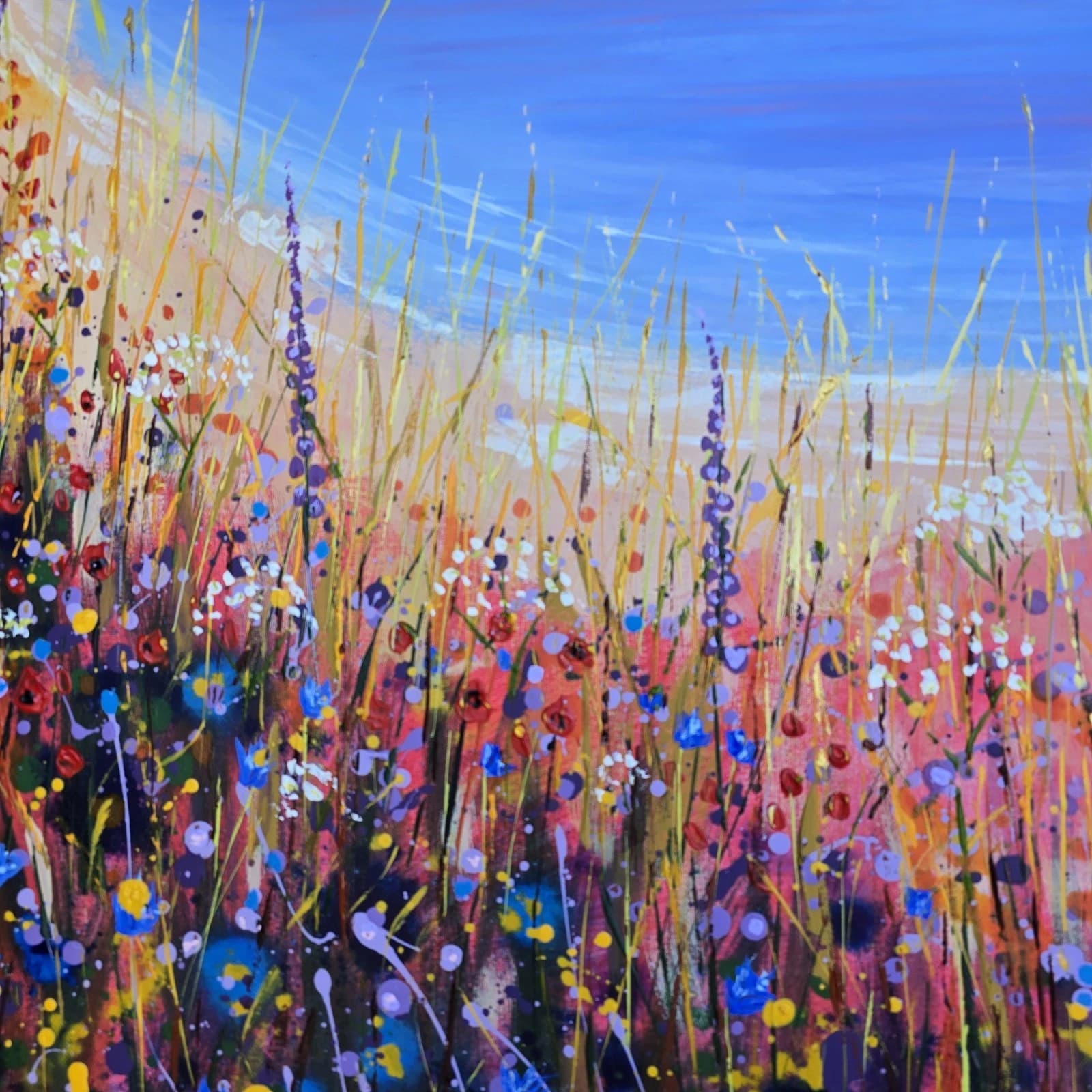 Extra Large 1m X 1m Landscape Coastal Cove Floral Acrylic Painting thumbnail 15