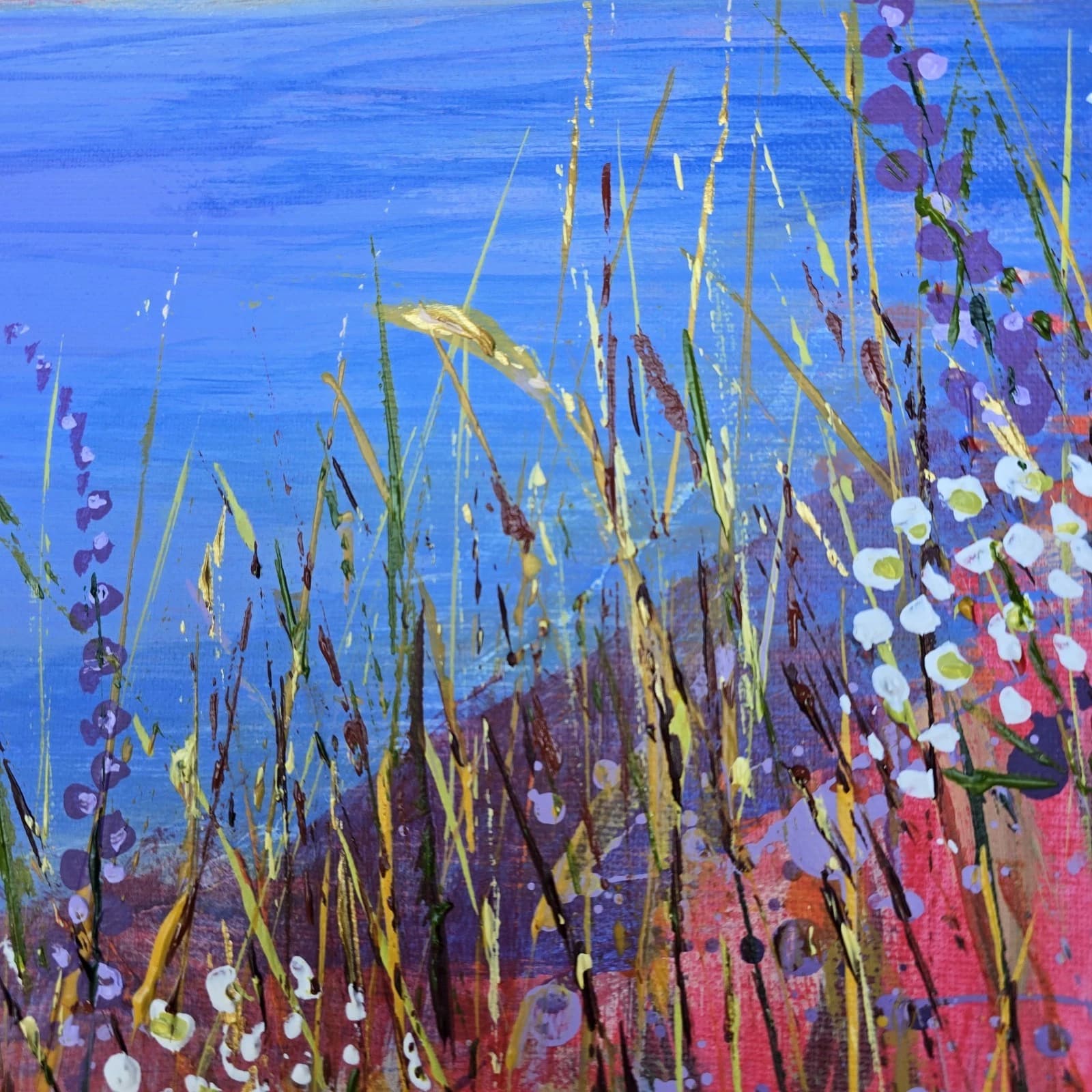 Extra Large 1m X 1m Landscape Coastal Cove Floral Acrylic Painting thumbnail 17