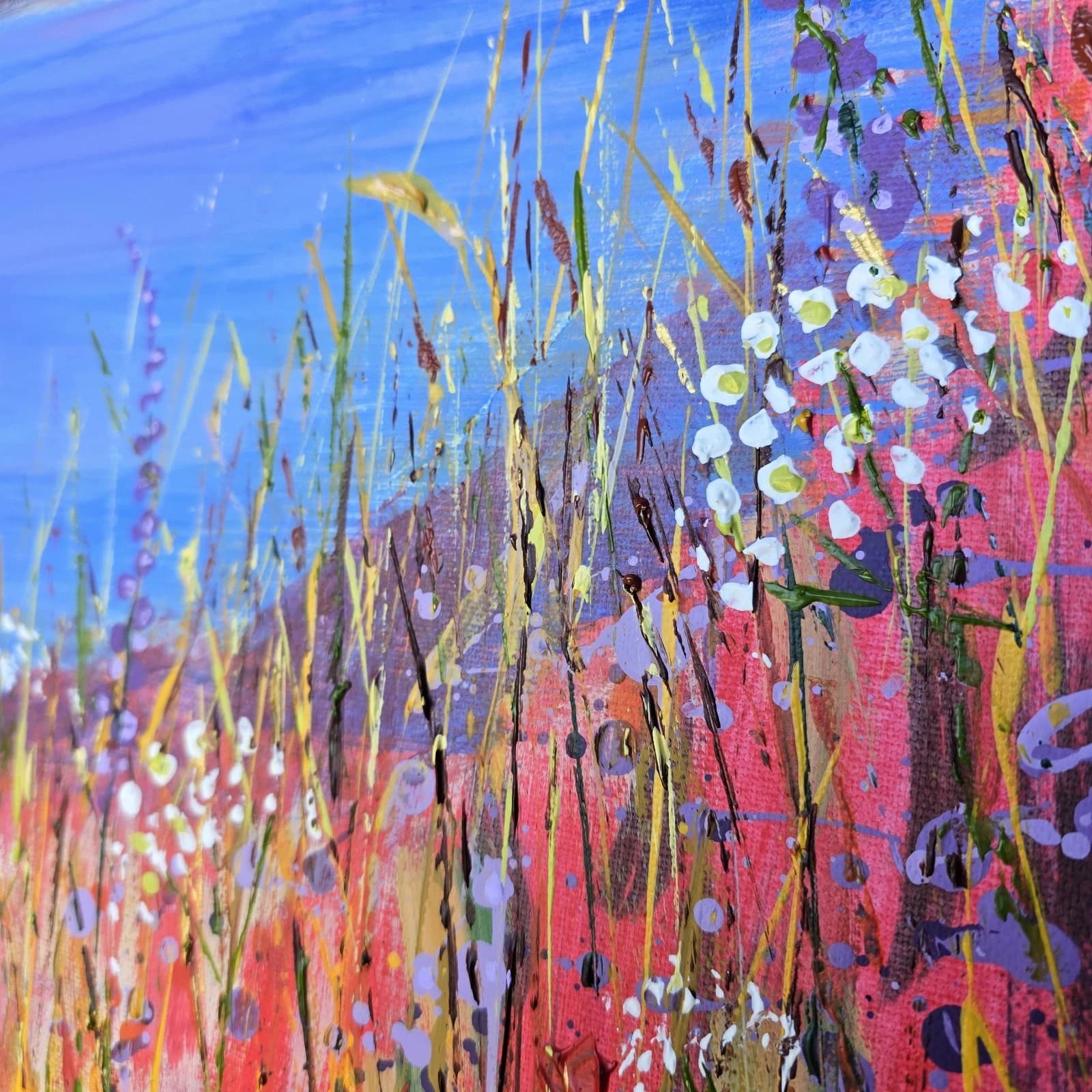 Extra Large 1m X 1m Landscape Coastal Cove Floral Acrylic Painting thumbnail 18