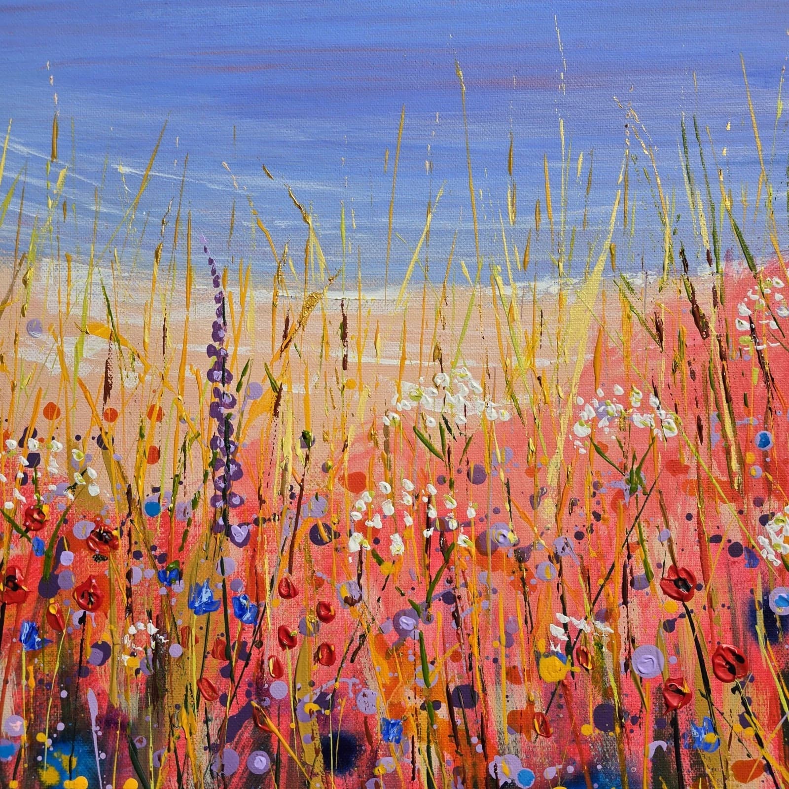 Extra Large 1m X 1m Landscape Coastal Cove Floral Acrylic Painting thumbnail 21