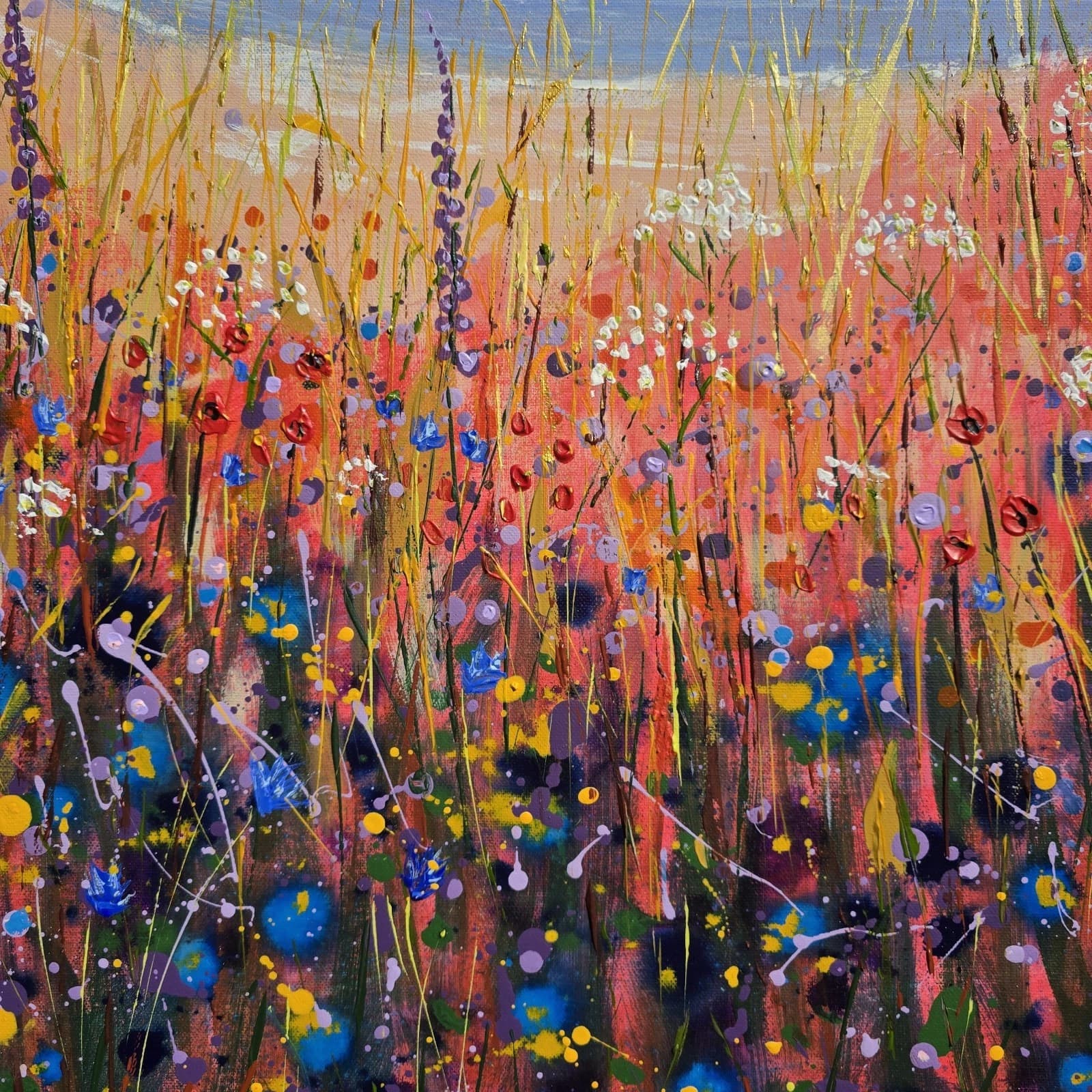 Extra Large 1m X 1m Landscape Coastal Cove Floral Acrylic Painting thumbnail 22